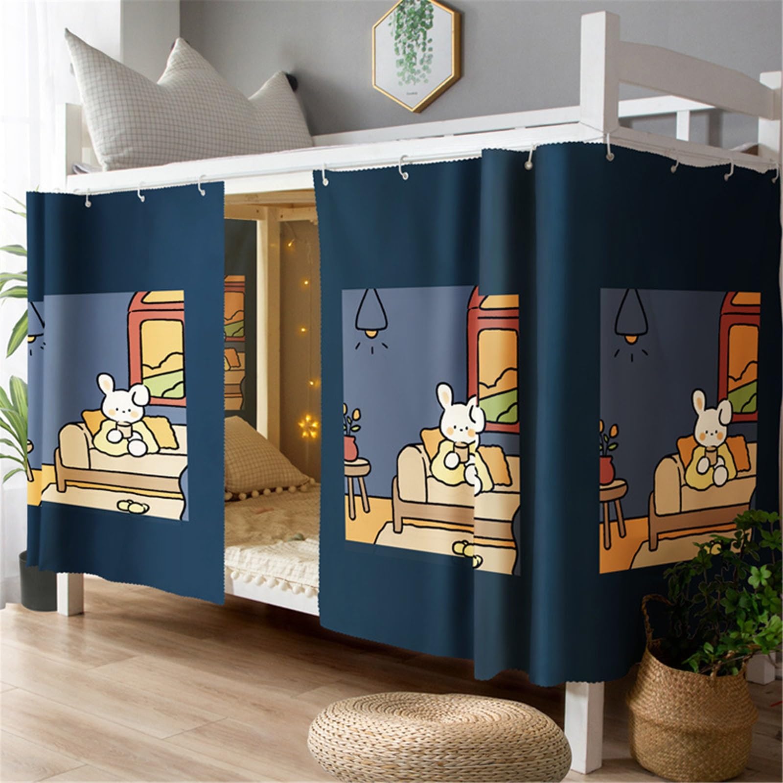 Rideaux de lit superposé occultants avec toit anti-poussière pour intimité dortoir 1.15M