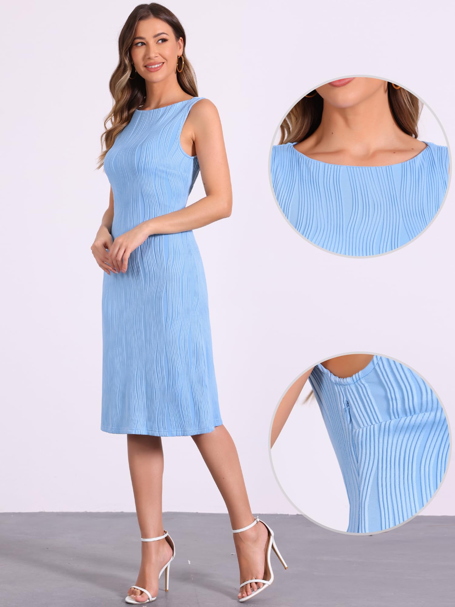 Allegra K Vestido sin mangas para mujer, cuello barco, texturizado, elegante, vestido de oficina