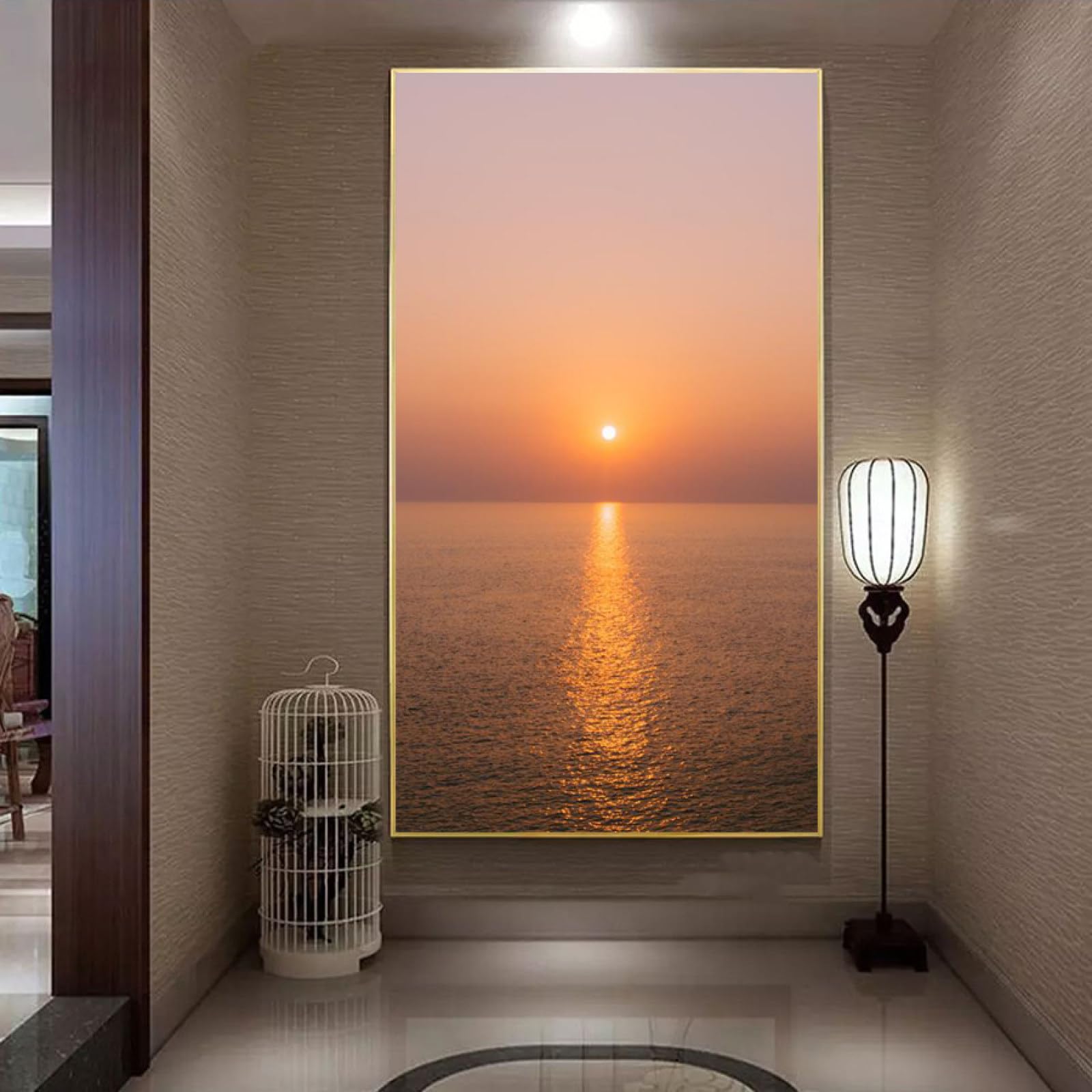 Peinture à l'huile mer et coucher de soleil tableau fait main évasion salon