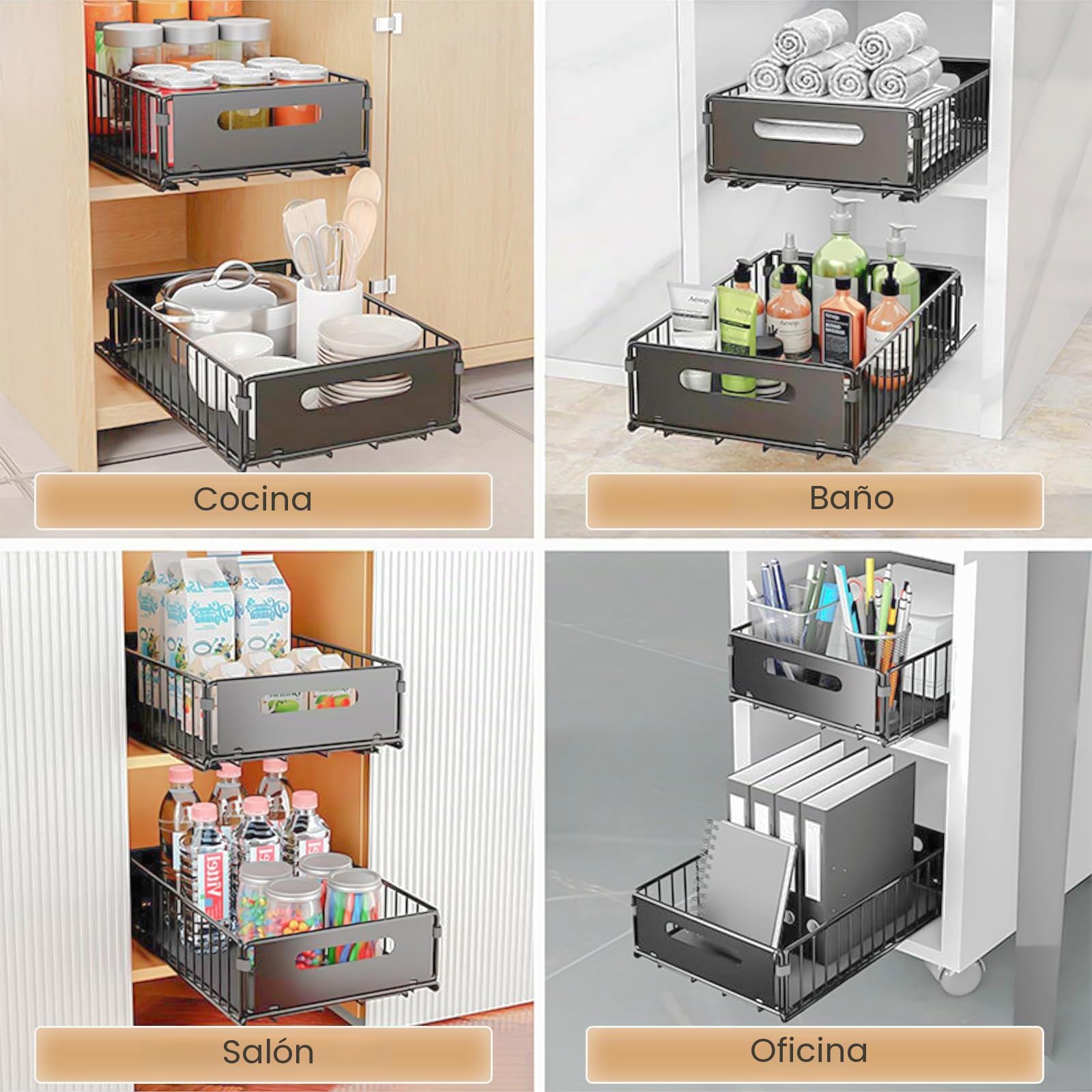 4Pack Organizador de Cajón Deslizante Plegable, Organizador de Almacenamiento Deslizante para Cajones y Estanterías, Organizador Deslizante para Cajón de Armario de Cocina, Ideal para Despensa y