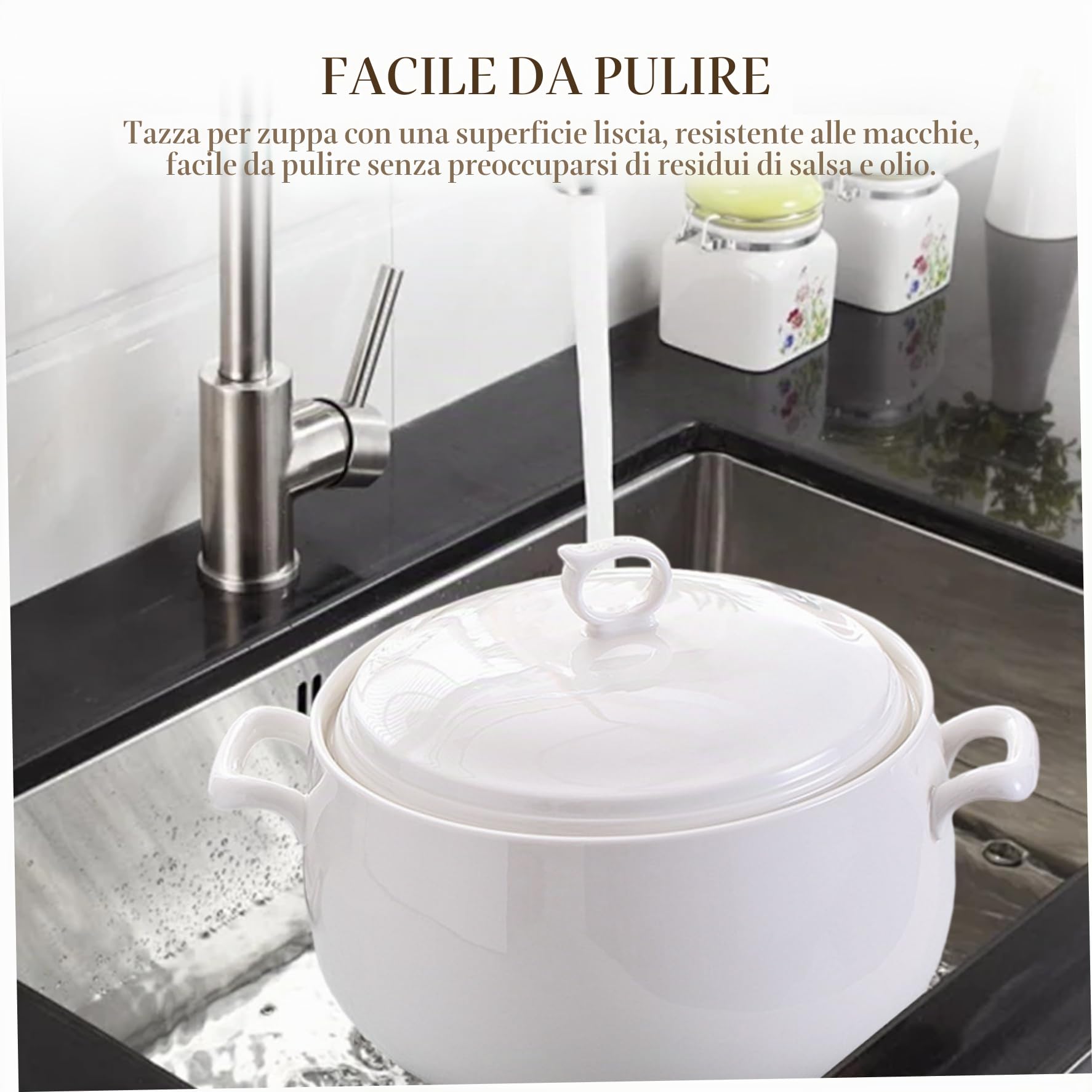 Zuppiera da 3000 ml, ciotole rotonde in ceramica con coperchio, ciotole resistenti al calore con manici, adatte al microonde, per ristorante, cucina di casa Zuppiera, ciotola in ceramica con cope