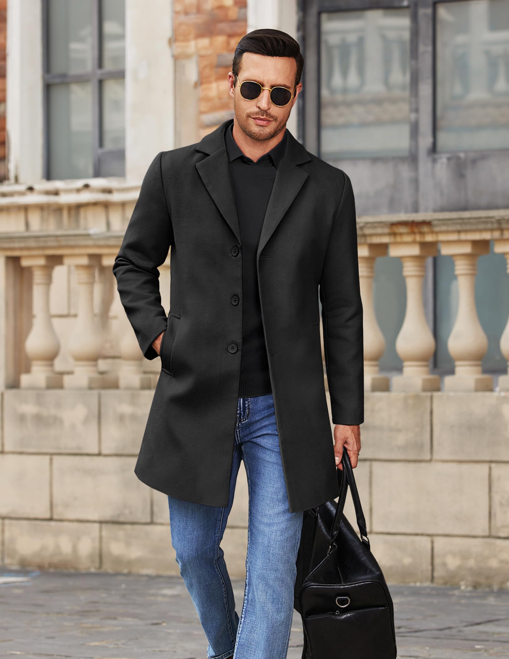 COOFANDY Herren Mantel Wintermantel Warm Herrenmantel Reverskragen Business Mantel Trenchcoat Winterjacke mit Taschen