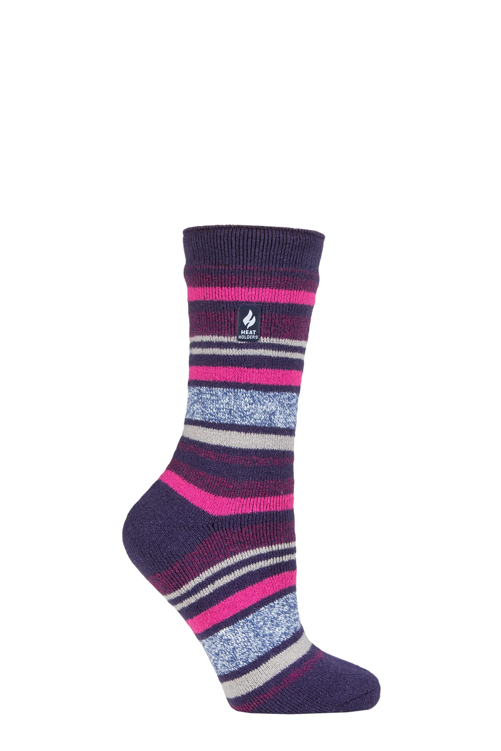 HEAT HOLDERS SOCKSHOP Ladies 1.6 TOG Lite Patterned and Striped Socks Pack of 1 (4-8, Antalya Multi Stripe Blue Ribbon)