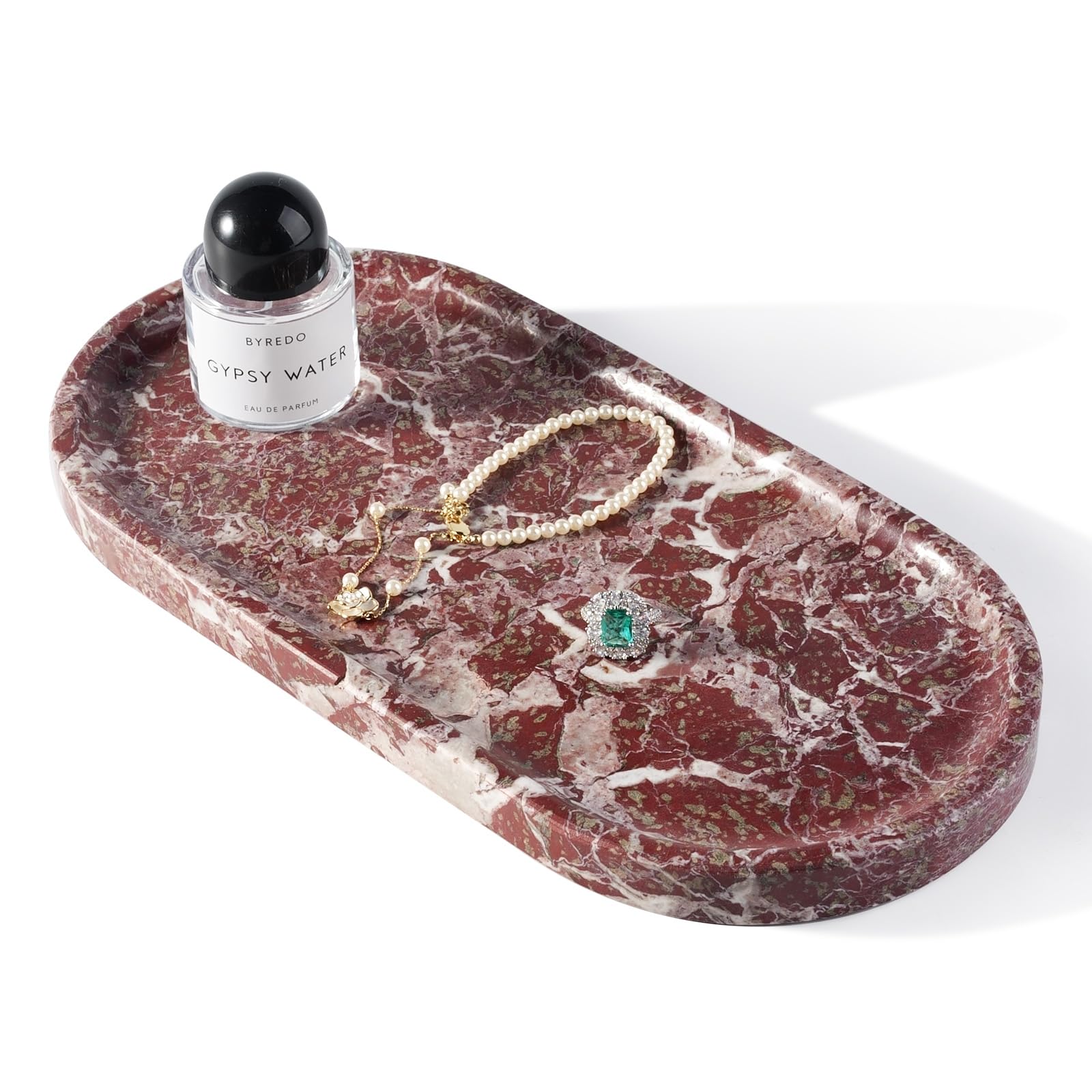 Koville Norway Natural Marble Tray, 12"x6" Vanity Decorative Tray for Countertop Organizer, Catchall for Perfume, Candles, Jewelry Dish