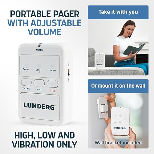 Miniatura 4 de Lunderg Alarma de cama grande para adultos mayores, almohadilla de sensor inalámbrico (20 x 30 pulgadas) y buscapersonas, alarmas de seguridad y