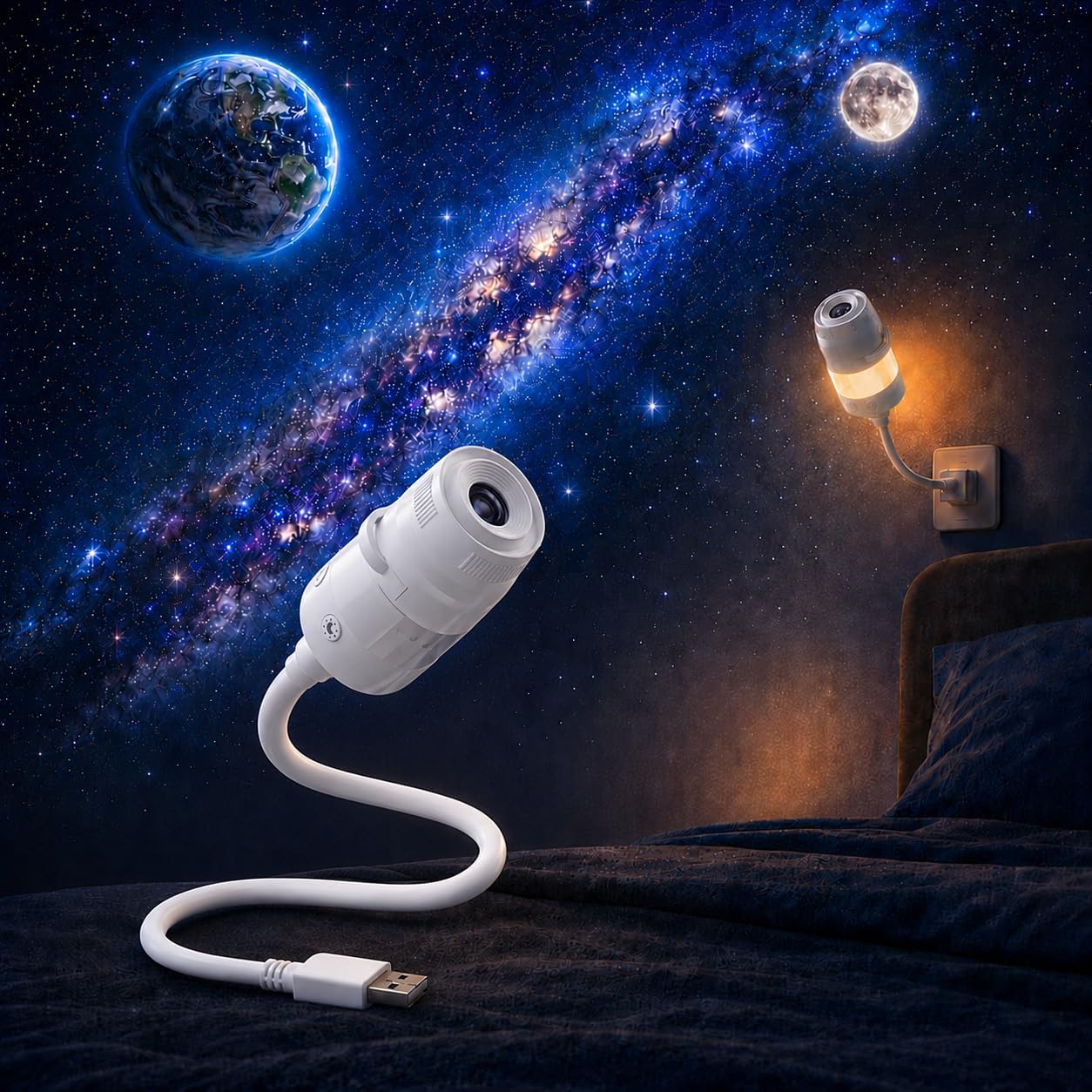 Wuhmhm 2-in-1 Star Lights Projector, 360° Adjustable Space LED Night Light, Light Nebula Ceiling with 13 Sliding Projection Films, Space Led Lights for Bedroom Ceiling, Party