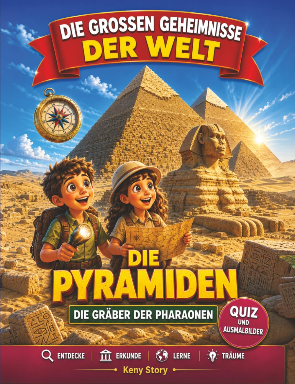 Die Pyramiden: Die wahre Geschichte hinter dem Geheimnis: Pharaonen, Gizeh, Cheops, Tutanchamun, Mumien, Hieroglyphen, verborgene Schätze, Quiz und Ausmalbilder für Kinder