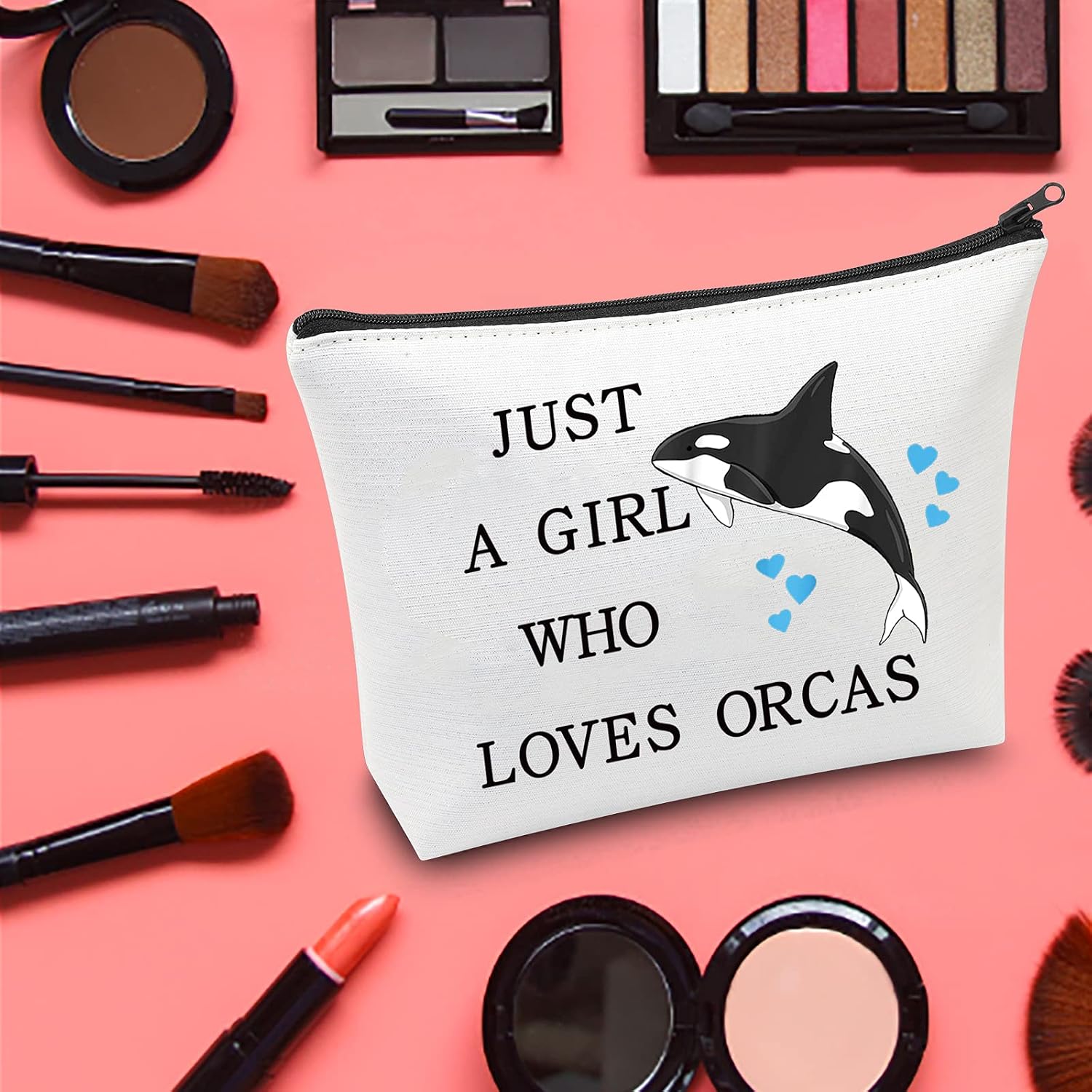 LEVLO Funny Killer Whale Cosmetic Bag Animal Lover Gift Just A Girl Who Loves Orcas Makeup Zipper Pouch Bag Orca Whale Lover Gift for Women Girls Who Loves Orcas - Image 5