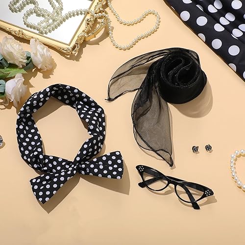 Miniatura 3 de Hicarer 5 Pcs 50s Women Halloween Costume 1950 Poodle Skirt Sock Hop Accessory Outfit Scarf Glasses Bandana Headband Earring