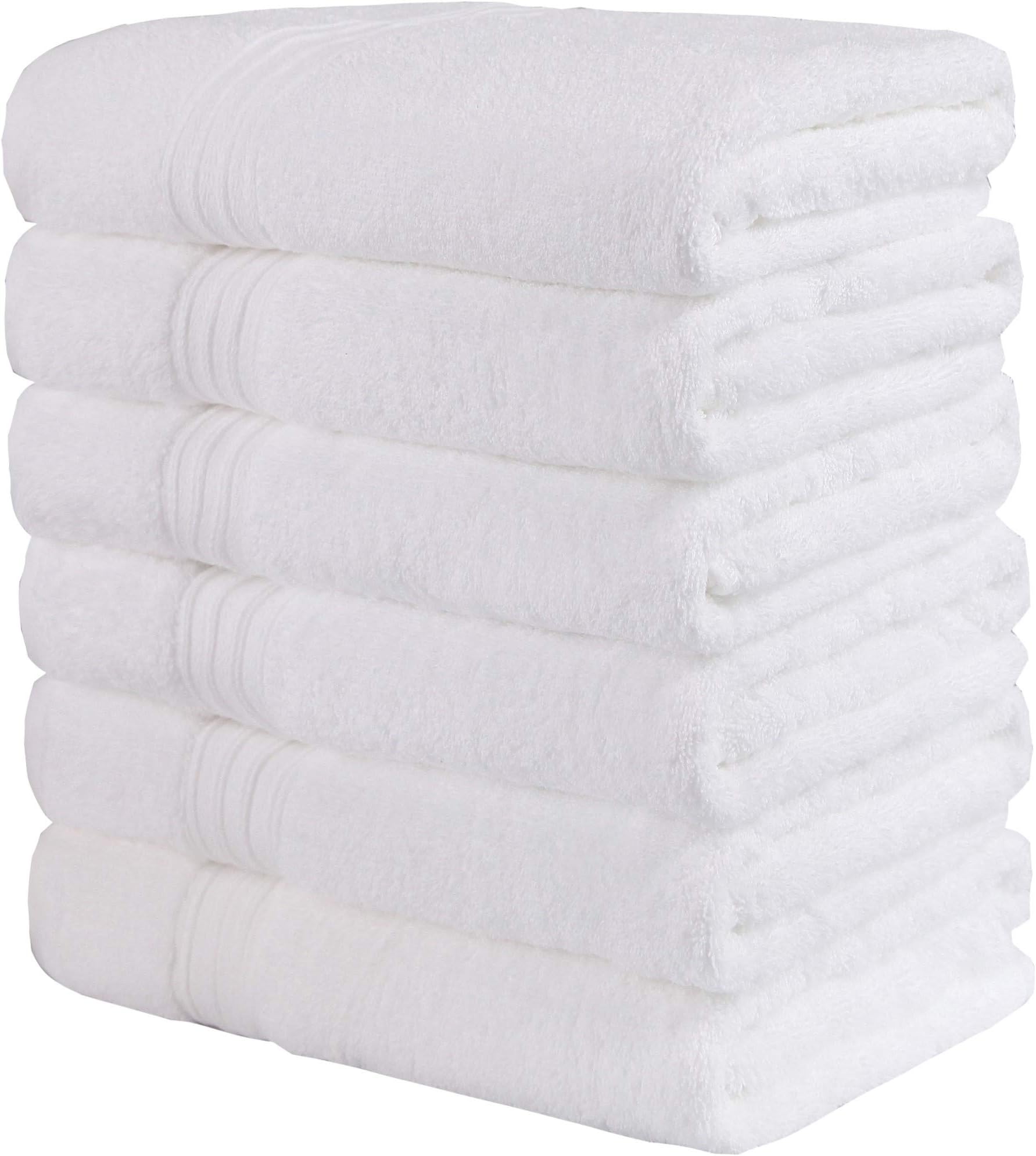 GraceAier Soft Cotton White Bath Towels for Hotel,Spa,Pool,Gym (6-Pack,24 x 48 Inches) Lightweight Soft Absorbent Ring Spun Cotton Bathroom Towel