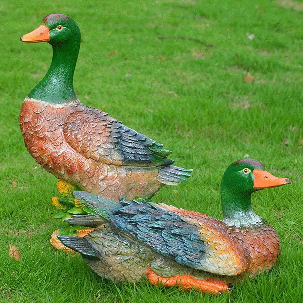 Gartendeko Gartenfigur-Grüner Kopf Ente, Vögel Deko für die Innen-und Außennutzung, Terrassen- und Gartendeko, Ornament für die Wiese，wetterfeste Garten Figur，Harz