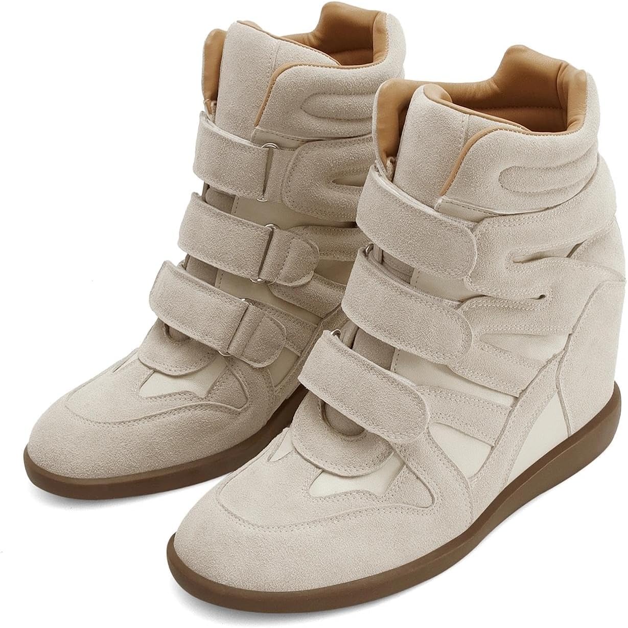 Dsevht Hidden Wedge Sneakers for Women High Top Fashion Sneaker Suede High Heel Platform Tennis Triple Strappy Band Casual Vintage Dressy Comfy Campus Trendy Retro Sneaker - Image 5