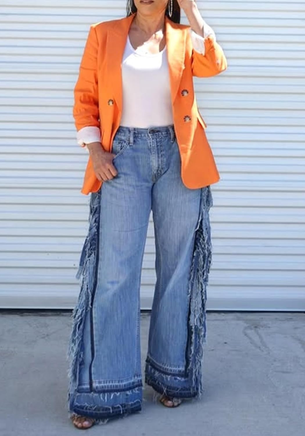 Women's Wide Leg Jeans High Waist Straight Leg Jeans Baggy Cargo Jean Tassel Fringe Denim Pants Streetwear - Image 3