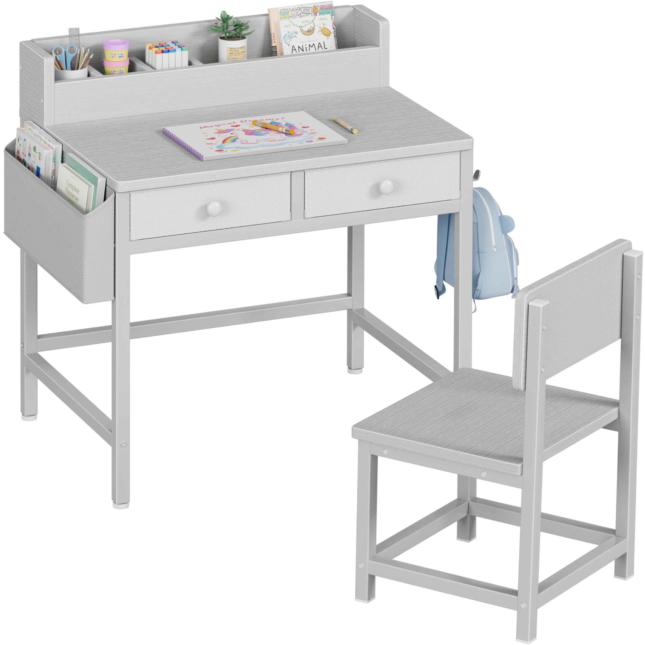 Amazon.co.jp: BOLUO (ボルー) グレー キッズデスクと椅子セット 5-8歳
