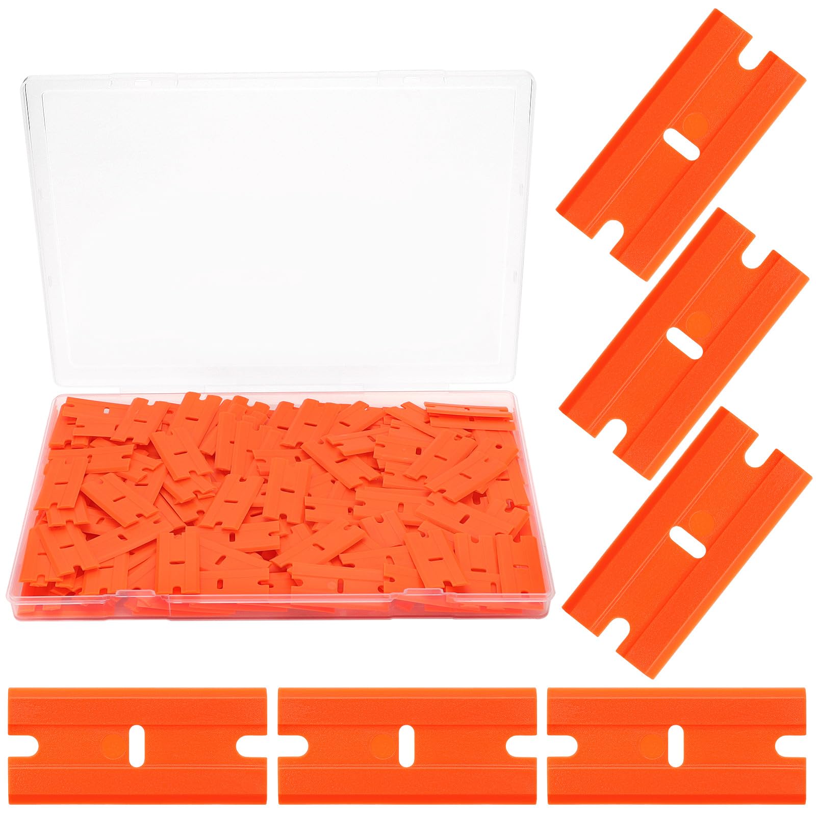 Plastic Razor Blades, 200 Pcs Double Edged Safety Scraper Blades, Plastic Scraper for Cleaning Glass, Removing Stickers,adhesive tape Label,Car decals, Fits Most Standard Scraper, Orange