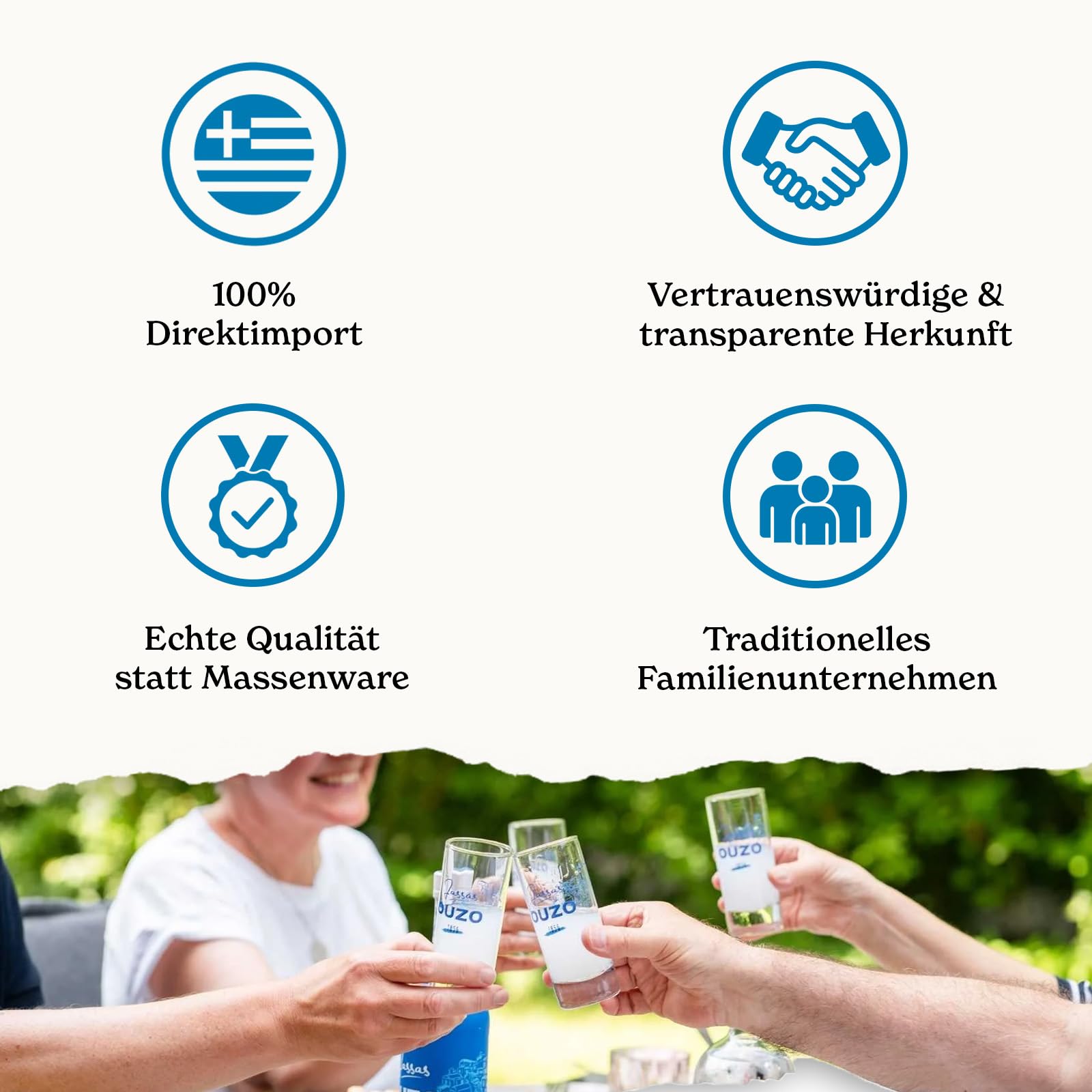Jassas Ouzo Tasting Set 6x200ml Variante 1 - Probierset mit 6 Sorten - feinste Spirituosen in praktischer Geschenkbox - traditioneller Familienbetrieb
