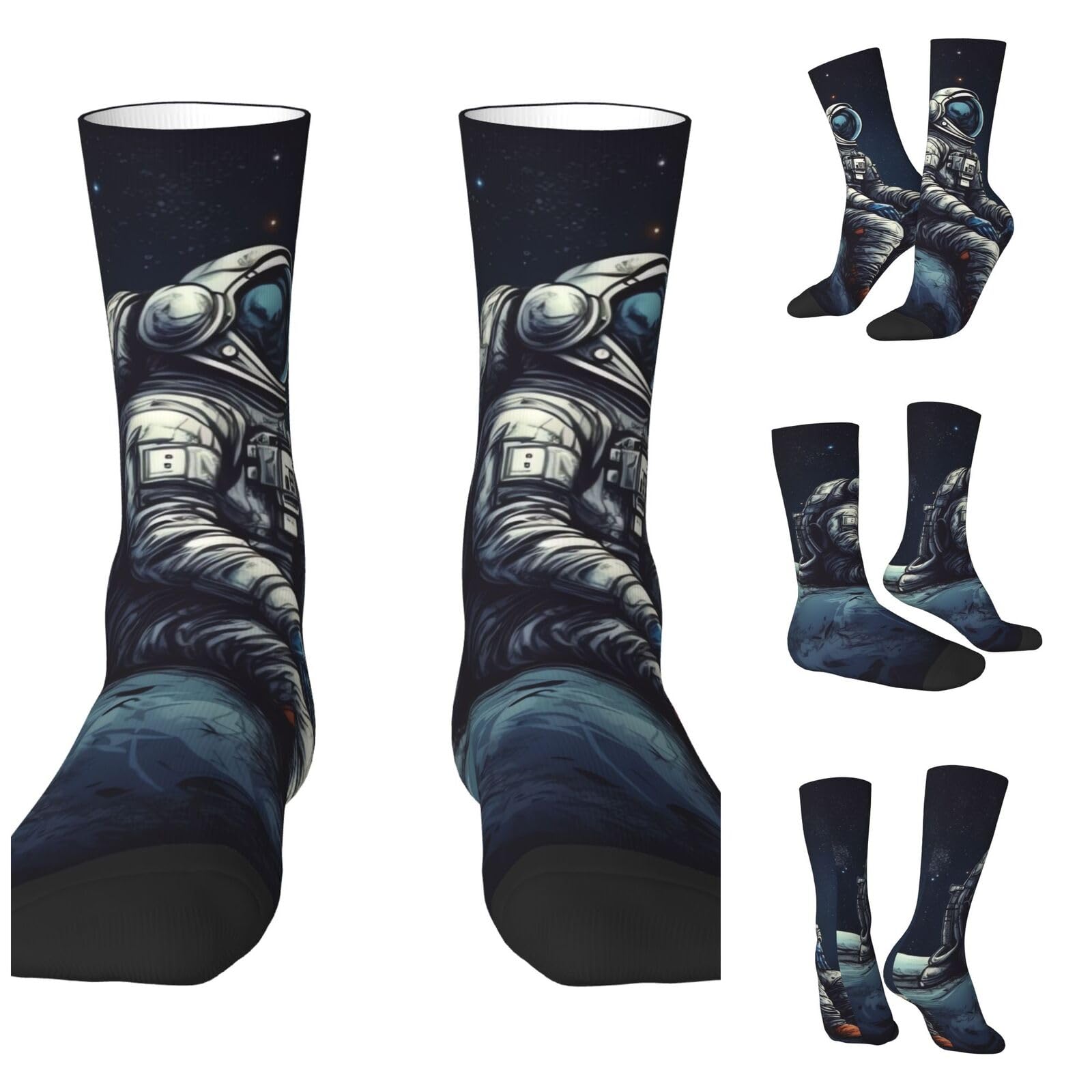 LZQPOEAS Astronaut space Athletic Socks Unisex Cushioned Crew Socks Hiking Running Calf Sock Soft Above Ankle Sock