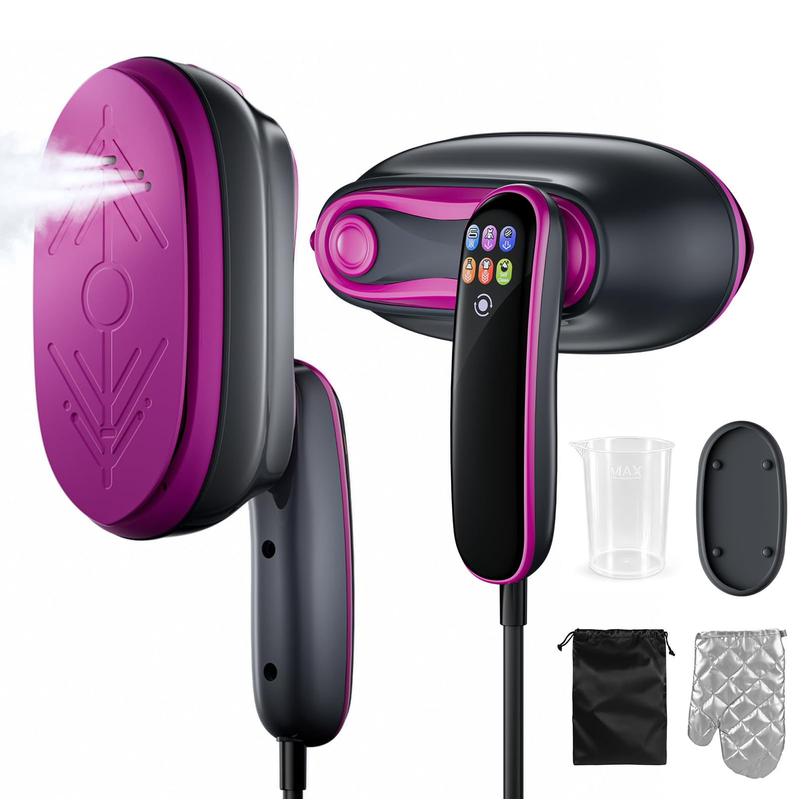 Défroisseur Vapeur 2 En 1, Défroisseur à Main 1300 W Portable Vêtements, Fer à Repasser de Voyage Écran Tactile Multi-Modes, 4 Vapeurs, Repassage Sec + Auto-Nettoyage, Réservoir 160 ml Maison/Voyage