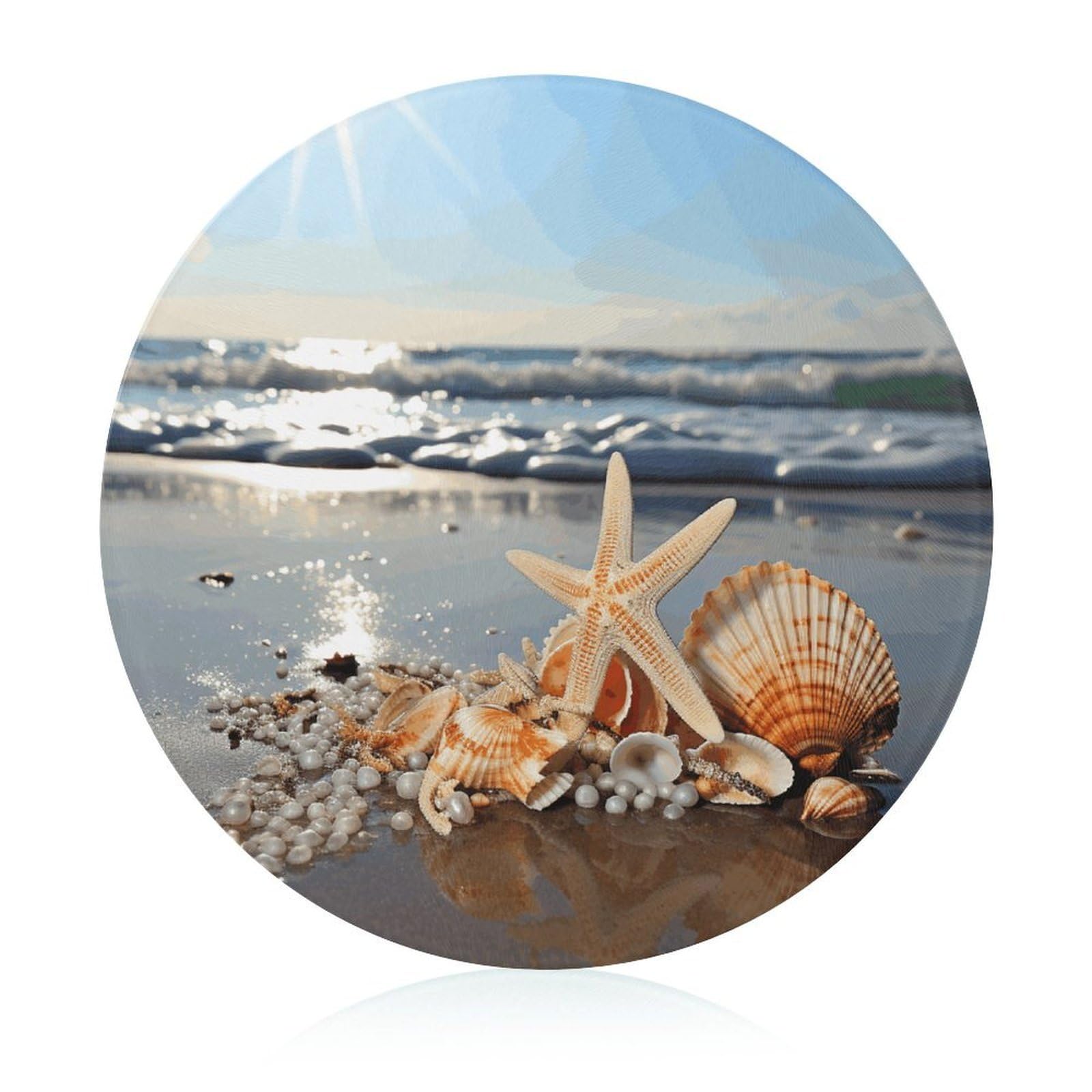 Seashells on The Beach - Tabla de cortar redonda fácil de limpiar, tablas de cortar para cocina, tamaño grande 7.9, tablas de cortar esenciales de cocina, convenientes para carne y verduras