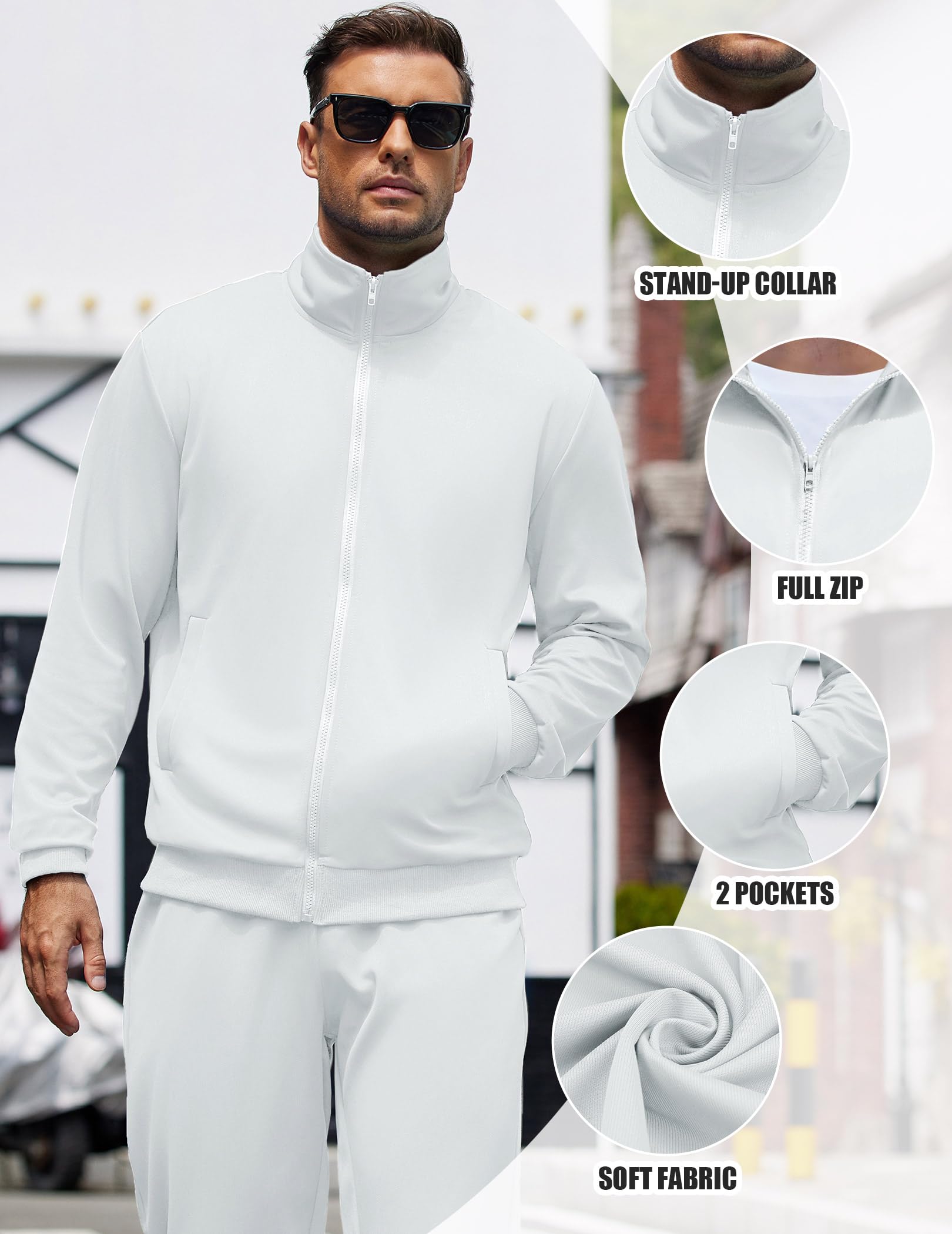 COOFANDY Tuta da uomo in 2 pezzi, stile casual, con cerniera intera, per jogging, atletica