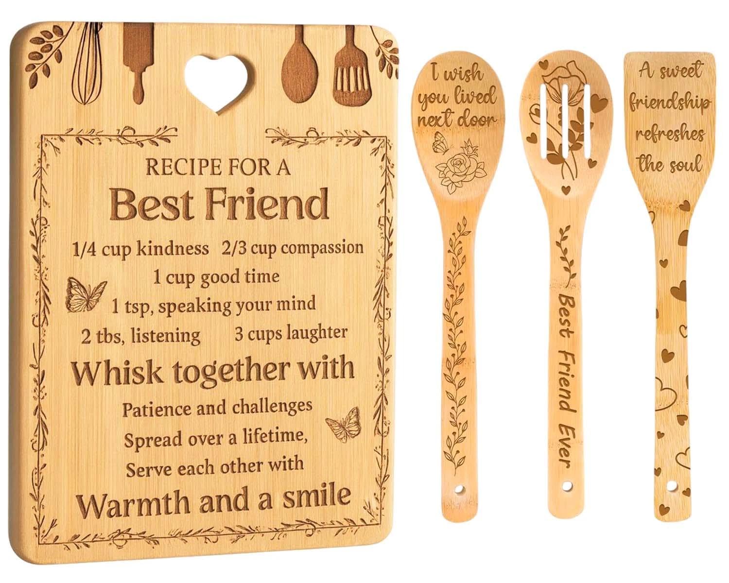 Gift for Friend - Birthday Gifts for Best Friend Women, Handmade Bamboo Cutting Chopping Board Set, Unique Friend Christma Gifts, Creative Kitchen Presents for Best Friend