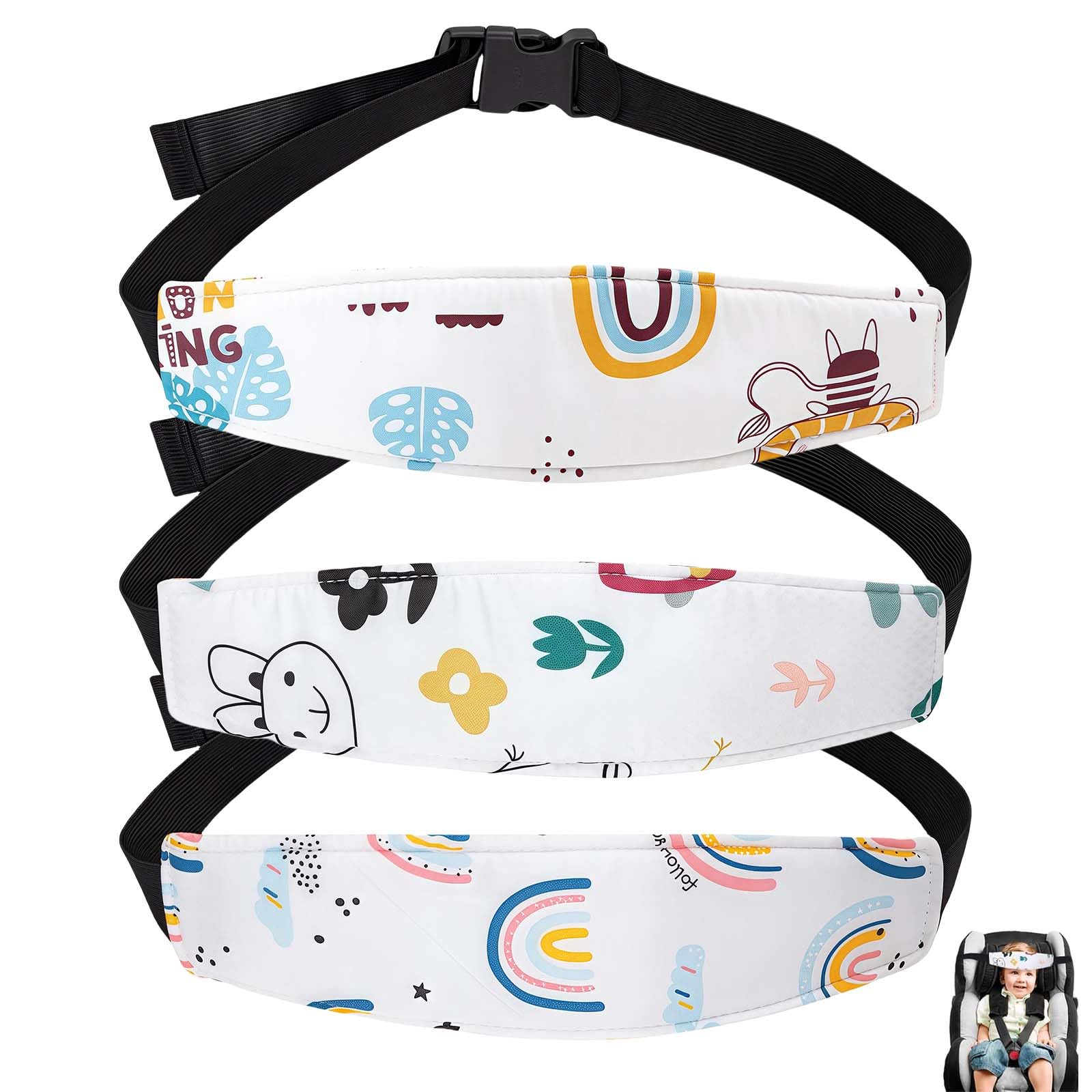 3 Poggiatesta per auto per bambini in cotone, accessori per seggiolino per bambini, fascia per la testa, regolabile, supporto per la testa per auto e passeggino