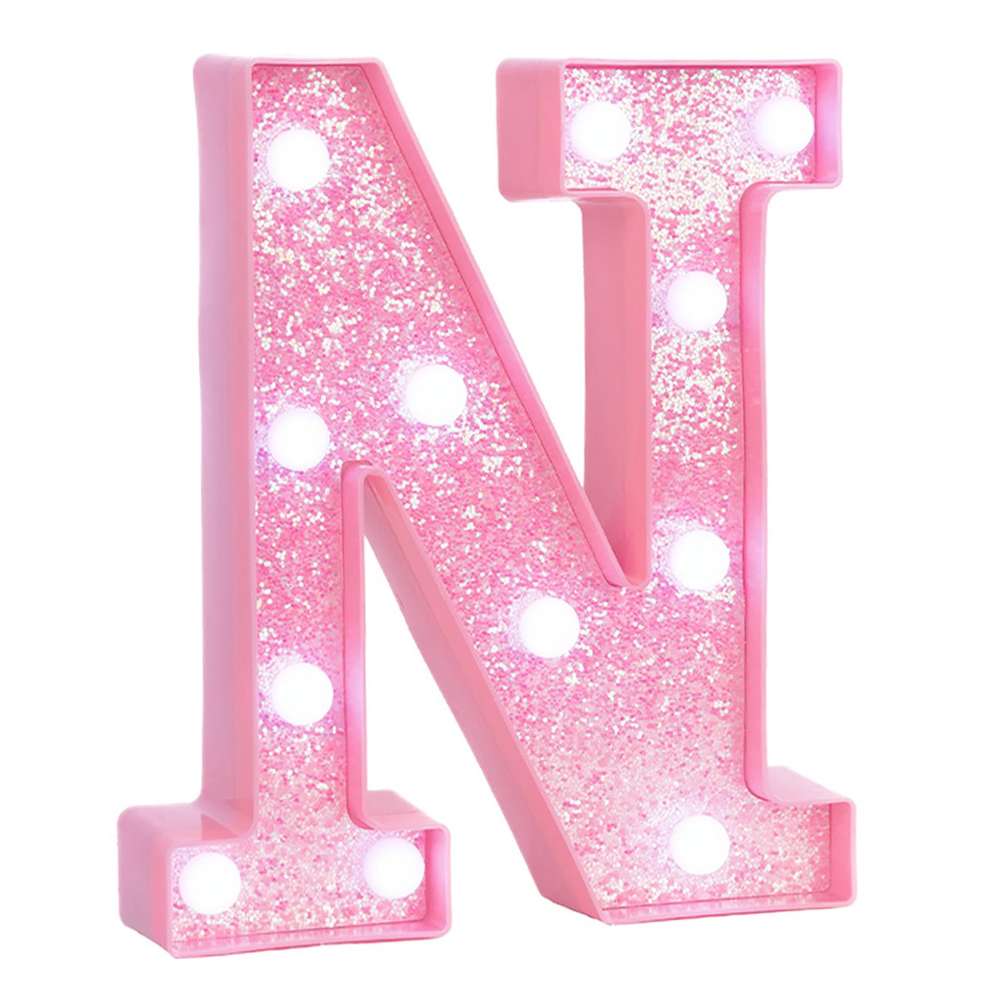 EUFONY Pink Glitter LED Marquee Light Up Letter N with Cool White Lights, Battery-Powered Alphabet Letter Sign for Girls Gift, Bedroom Wall Decor, Birthday Party Decorations, 2 Adhesive Hooks Included — image 1