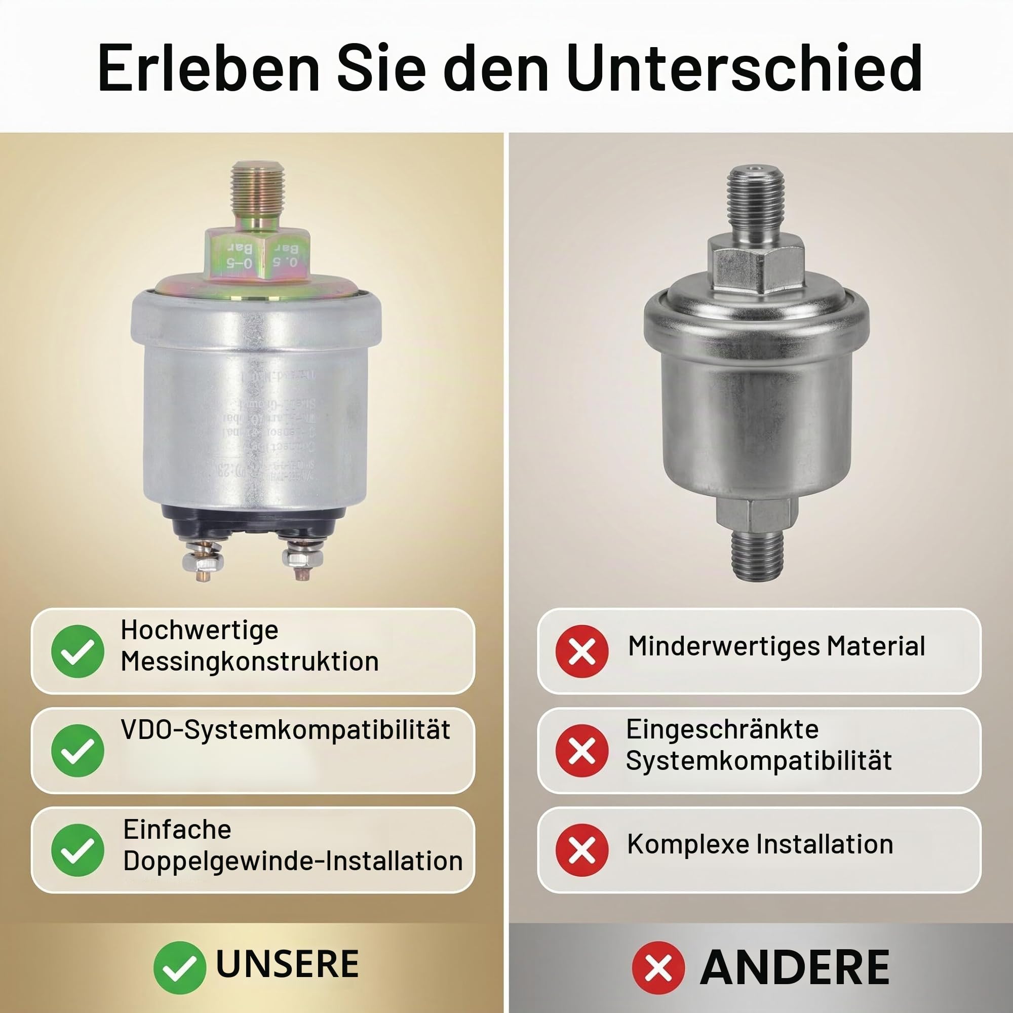 Öldrucksensor M10x1 0-5bar Motoröldrucksensor aus Messing Öldruckgeber für Auto Kurbelwellensensor Generator Ersatz