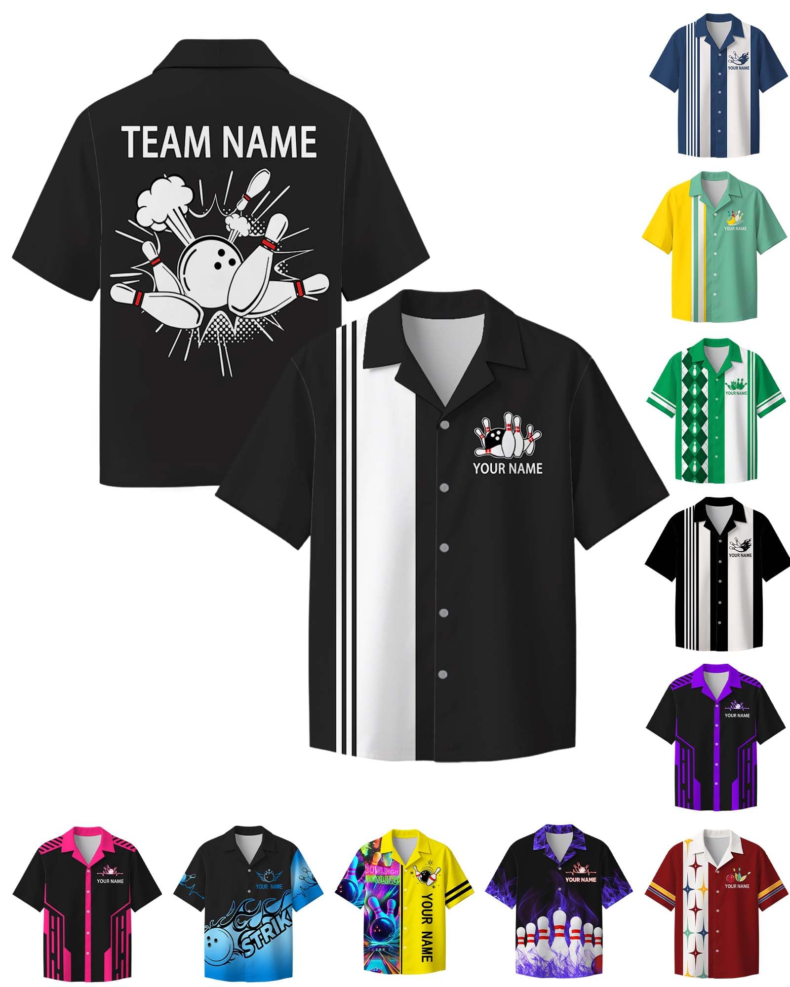 Personalisiertes Bowling-Shirt Poloshirt mit Namen Logo f��r Herren Damen individuelle Retro Team Uniform Geschenk, S-4XL
