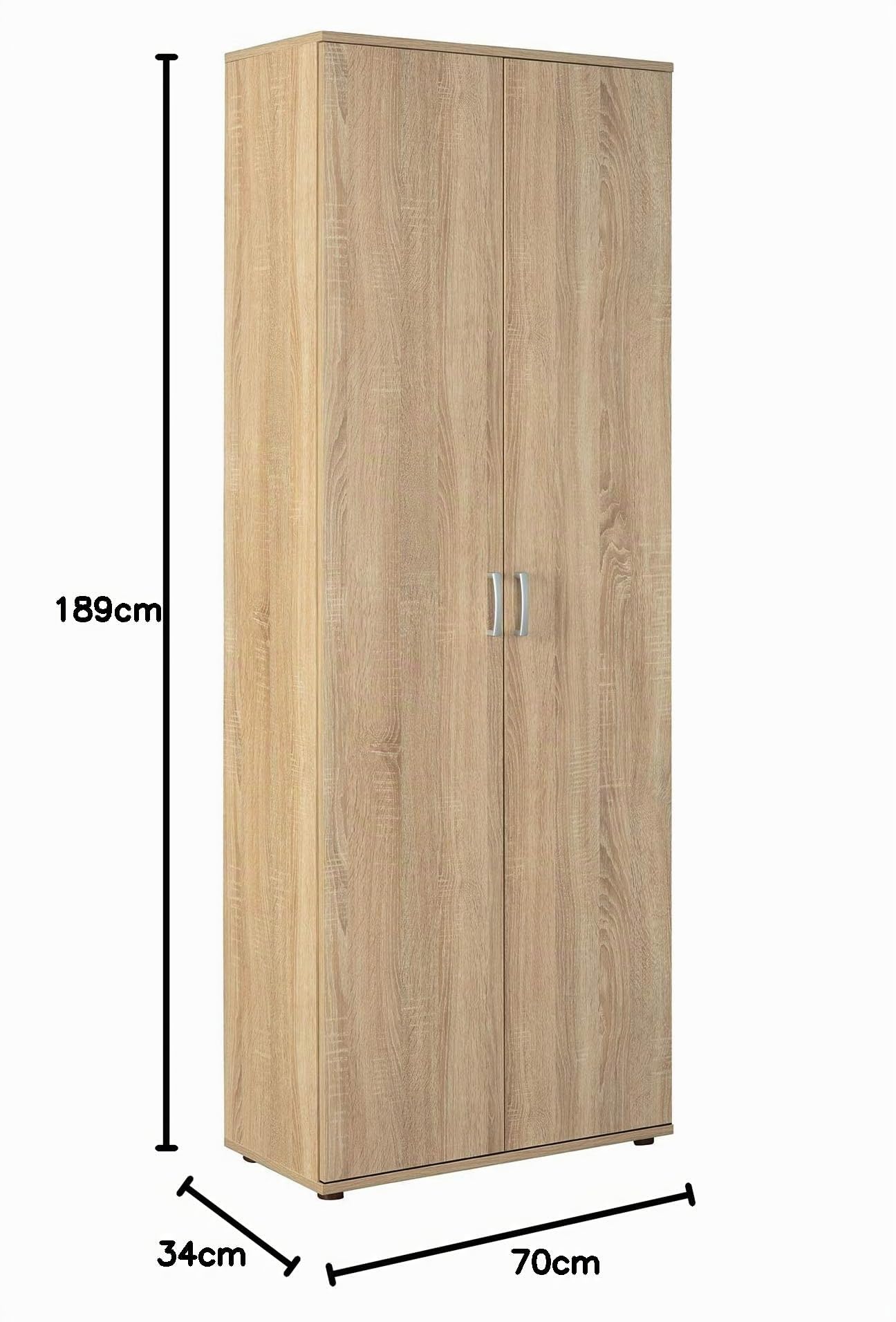 Inter Link - Armadio multiuso - Armadio per archiviazione - Armadio multiuso - 2 ante - 5 ripiani inclusi - Melaminico - Gallo - Rovere Sonoma, 70 x 34 x 189 cm