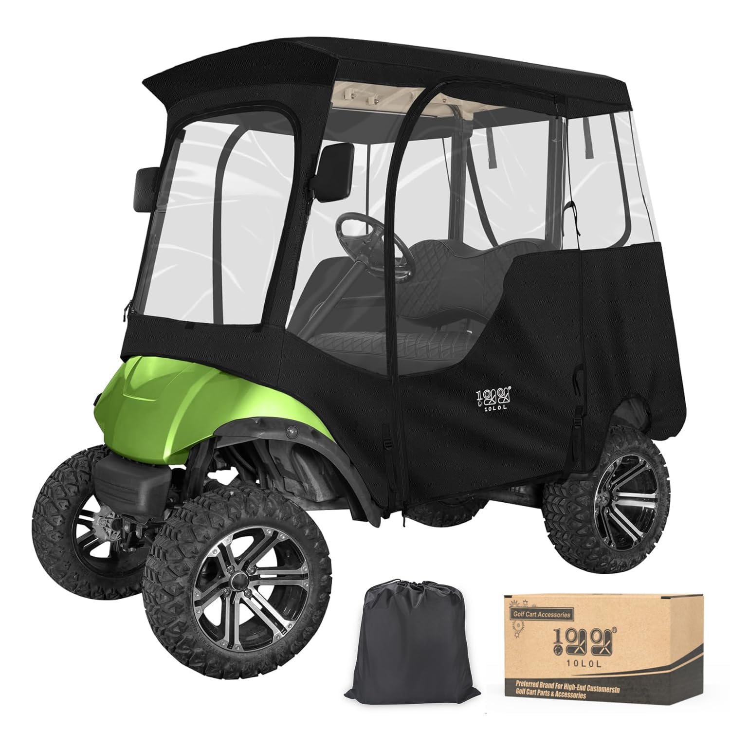 10L0L Golf Cart Enclosure 2 Passenger for Yamaha G14 G22 G29 Drive2 with Security Side Mirror Openings, Golf Buggy Cover Driving Enclosure with Roll-up Windshield 4-Sided Clear Window