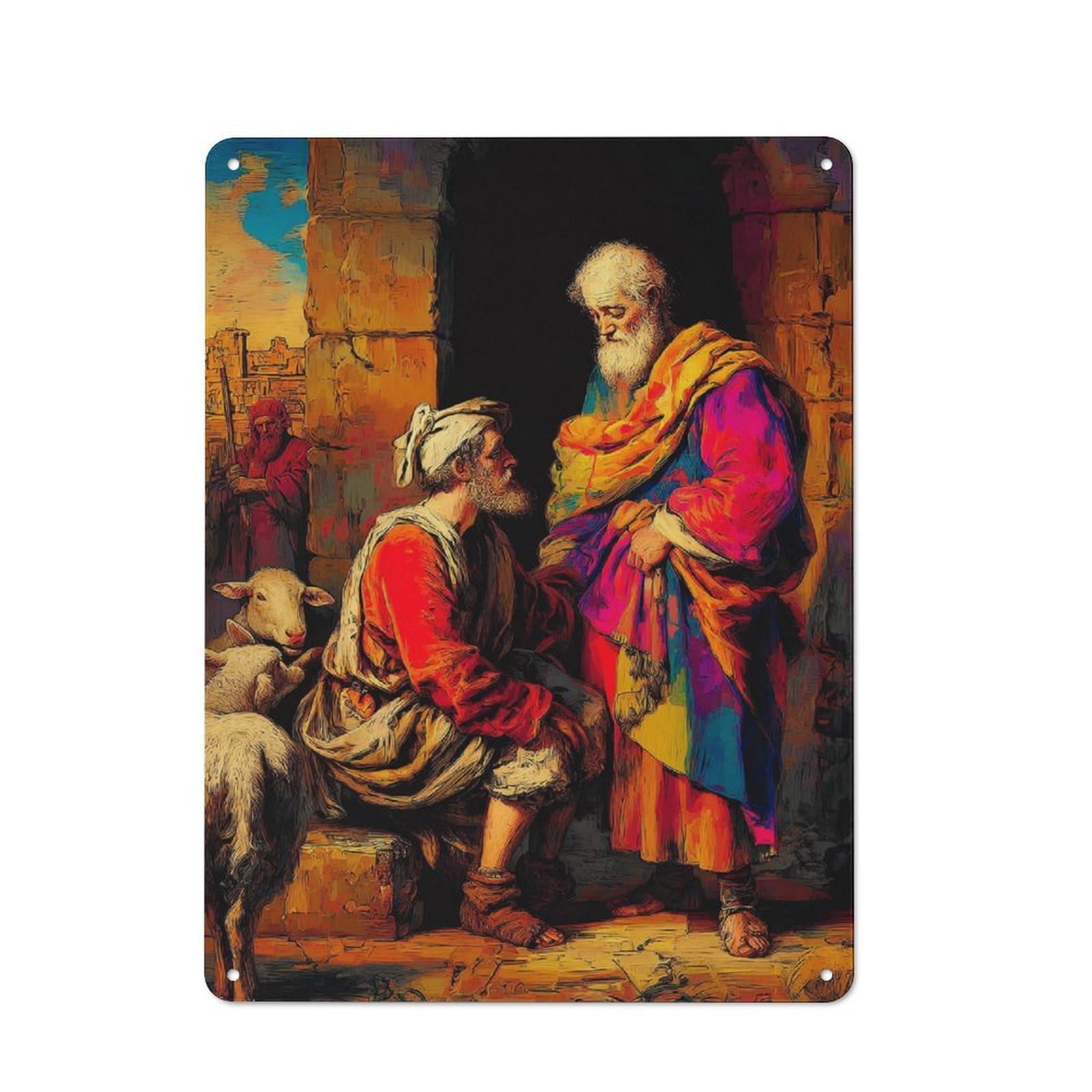Junmoney An Ancient Dialogue In Warm Tones Metal Wall Plaque 40X30cm, Everyday Small Space Decor For Flat, Dorm Room, Lounge Or Cafe