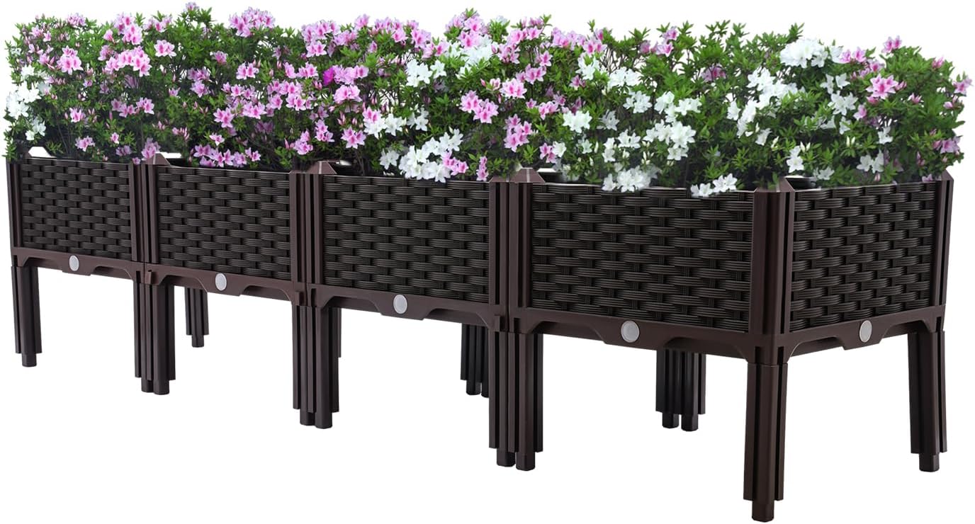 Raised Garden Bed, Elevated Planter Boxes with Legs & Drain Holes & Pipes Indoor Outdoor Planters Planting Container Patio Plant Boxes Vegetable Flowers Planting Raised Container