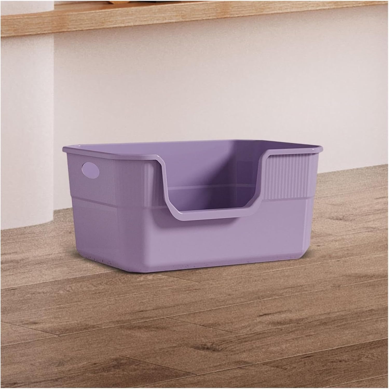 Open Top U-Shape Cat Litter Box with Lowered Front & High Sides, Portable Sifting Litter Tray for All Cats (71cm)(Purple)