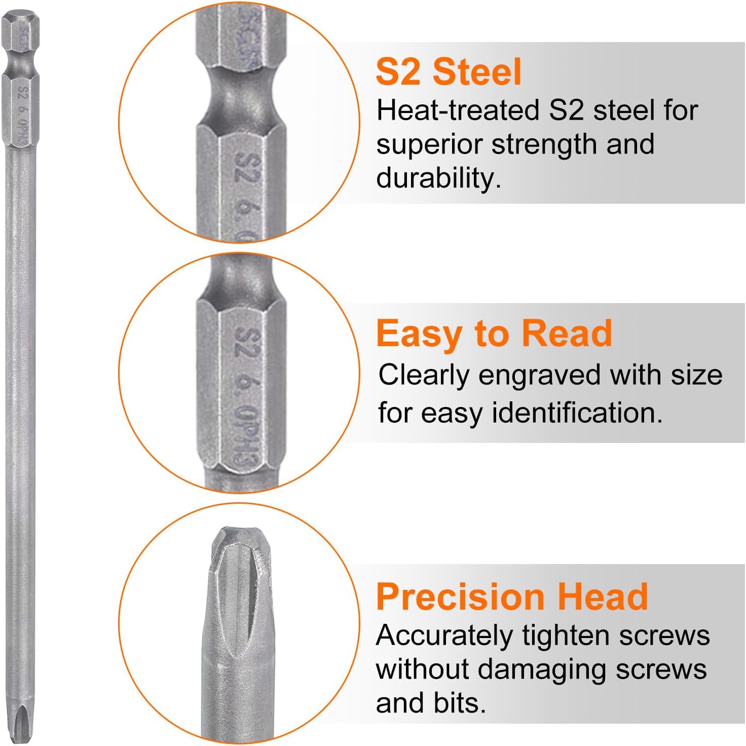 HARFINGTON 5pcs #3 Phillips Screwdriver Bit PH3 1/4" Hex Shank 6" (150mm) Long Magnetic S2 Steel Industrial Grade Screw Driver Bit Cross Head Electric Drill Bits 0.236" (6mm) Rod