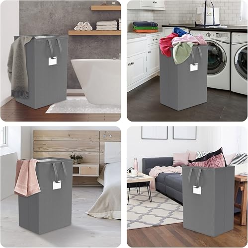 Miniatura 6 de Cesta de lavandería grande de 75 litros con asas cesta de ropa sucia para dormitorio impermeable cesta de lavandería alta independiente impermeable