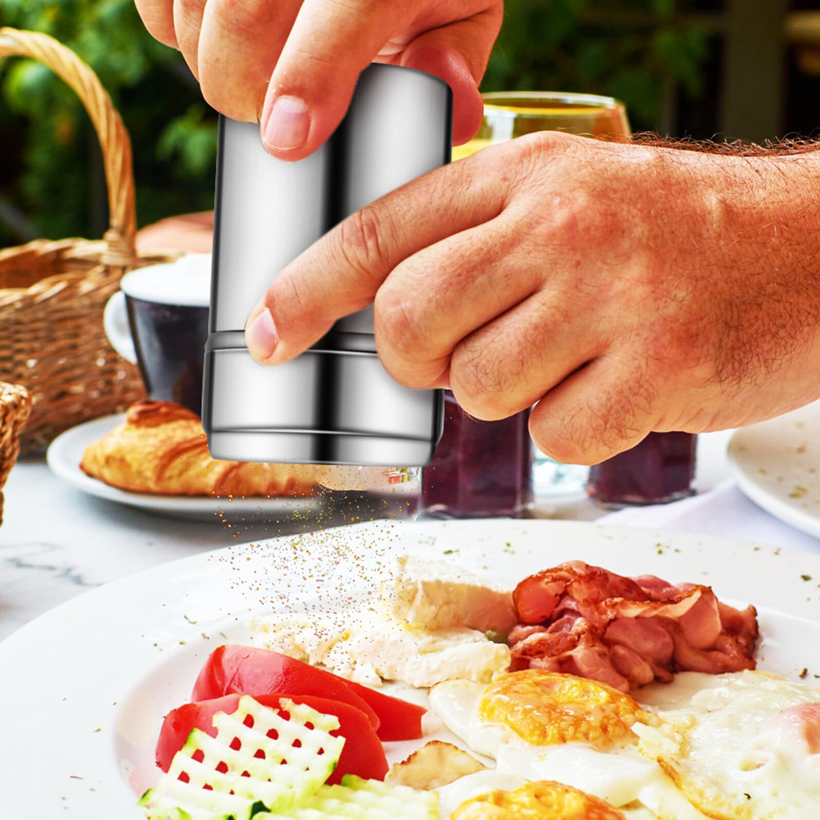 SEWACC Botella de Condimento de Acero Inoxidable para Picnic y Barbacoa al Aire Libre, Dispensador de Pimienta Fácil de Llenar en Color Plata