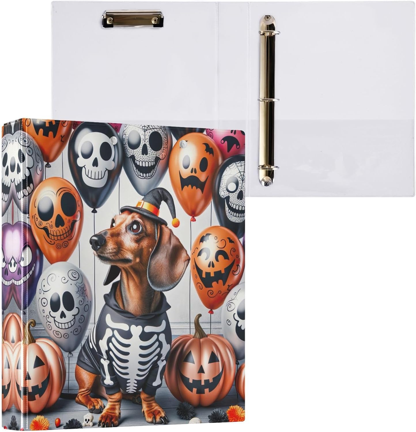 Halloween Dog Pumpkins Skulls 1.5 Inch 3 Ring Binder Holds 200 Sheets, Decorative Cute Binder Basic Binder Notebook for Work School Office, 1 Pack