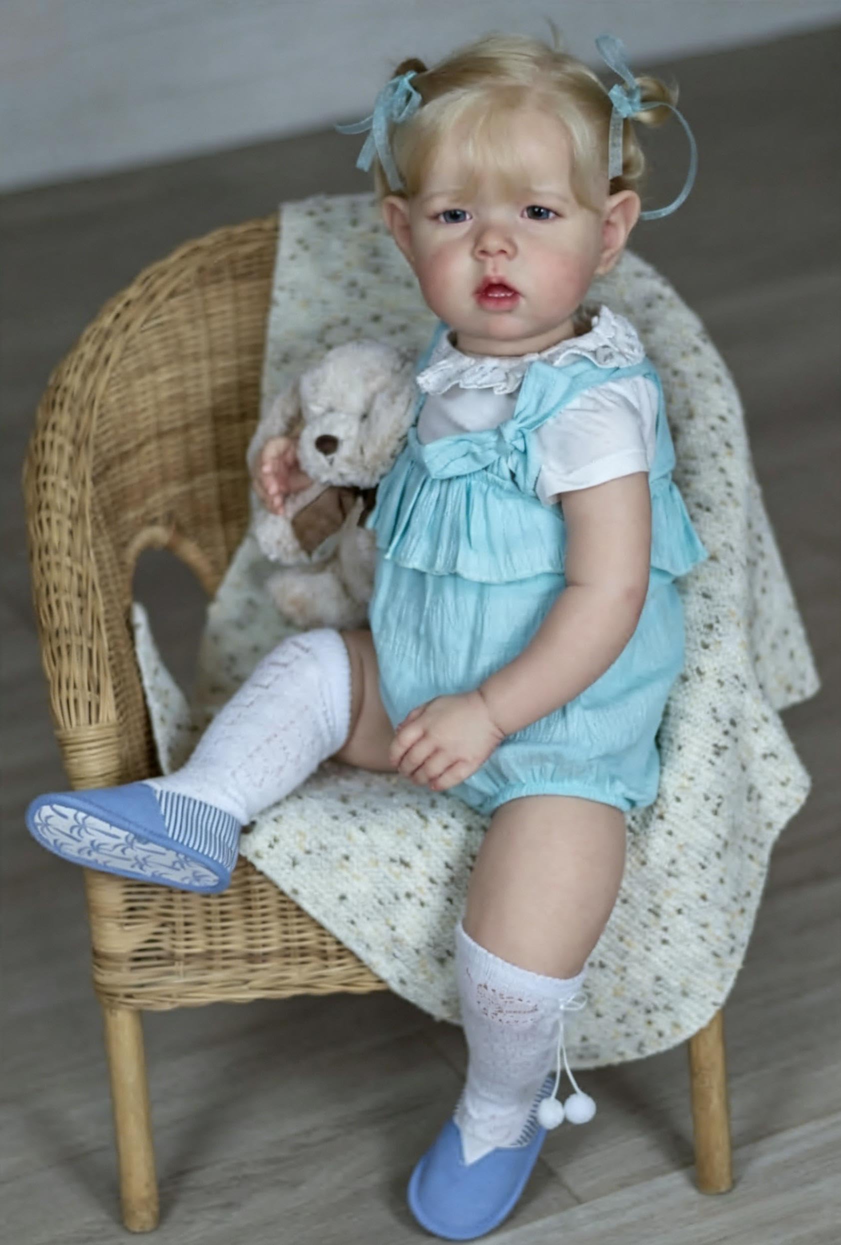 RXDOLL Duży rozmiar Reborn Baby Dolls Dziewczyna Blond Włosy 71 cm Realistyczne Reborn Maluch Lalki Miękka Tkanina Winylowa Body Realistyczne Lalki Niemowlęce, które wyglądają na prawdziwy rozmiar