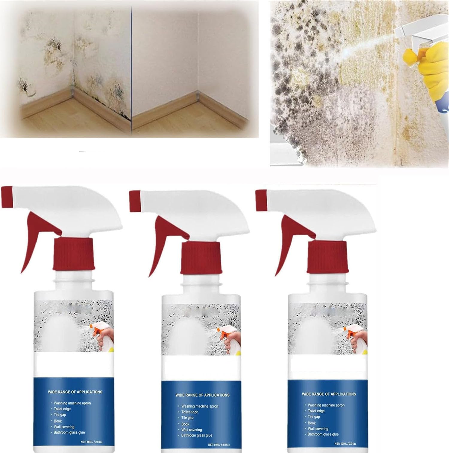 Mould Cleaner Spray, Deodorant Decontamination Spray, for Tub/Tilex/Wall/Bathroom Floor/Kitchen (3 Pcs)
