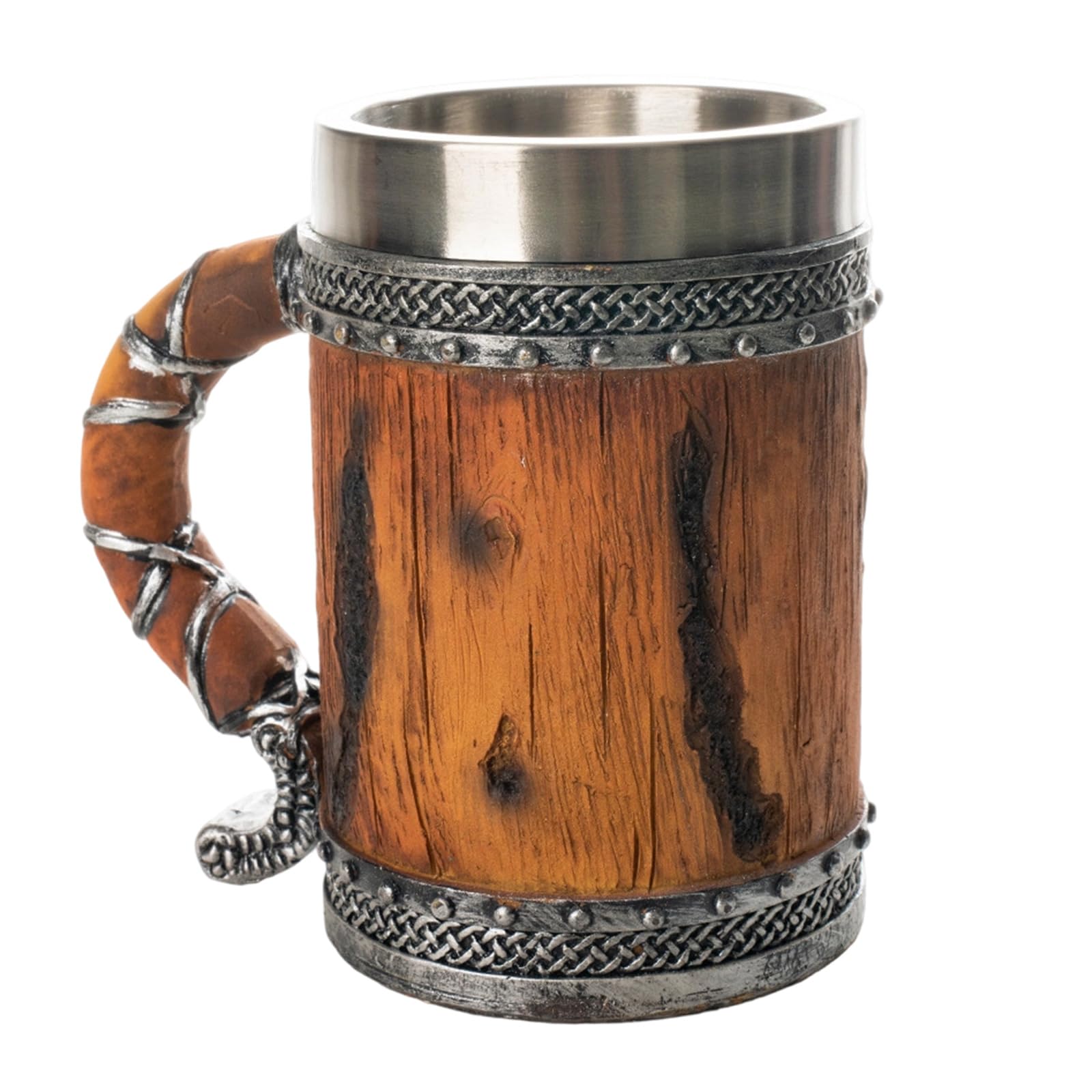 ZEPFJHE Barrels Mug Steins, Stainless Steel Tankards Beers Cup, Medievals Coffee Mugs Teacup, Drinkware for Coffe Wooden