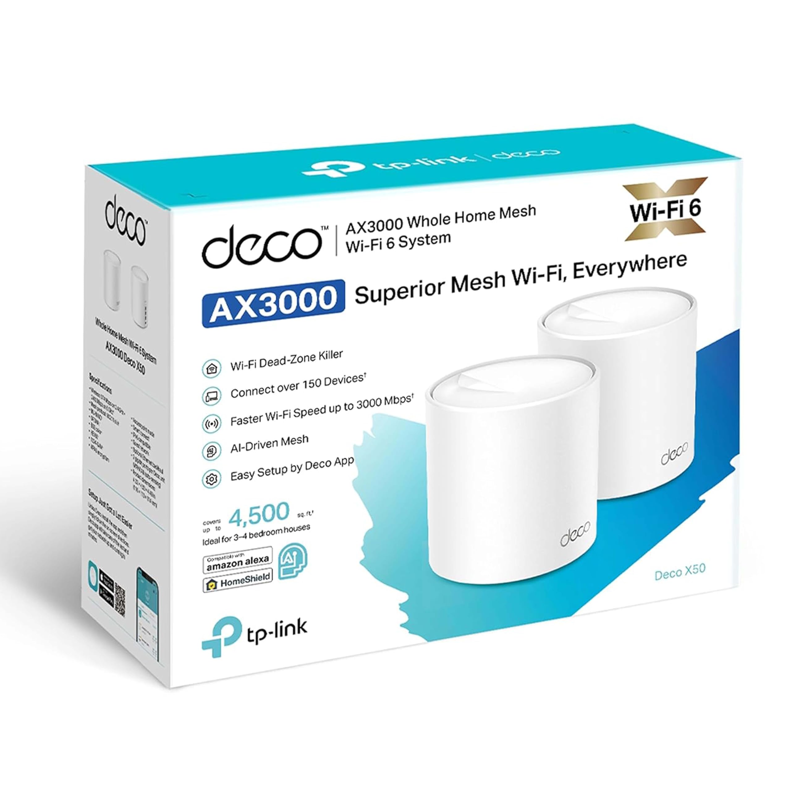 TP-Link Deco X10 1500Mbps Wi-Fi 6 Mesh per Tutta la Casa, 3 Unità, Compatibile con Smartphone, PC, Console di Gioco, Nero