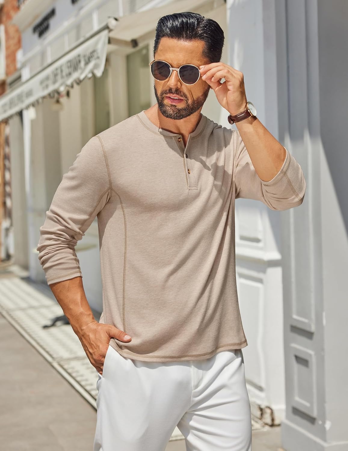 COOFANDY Men's Henley Shirts Long Sleeve Casual Maverick Slub Henley T-Shirts Lightweight Basic Tee - Image 2
