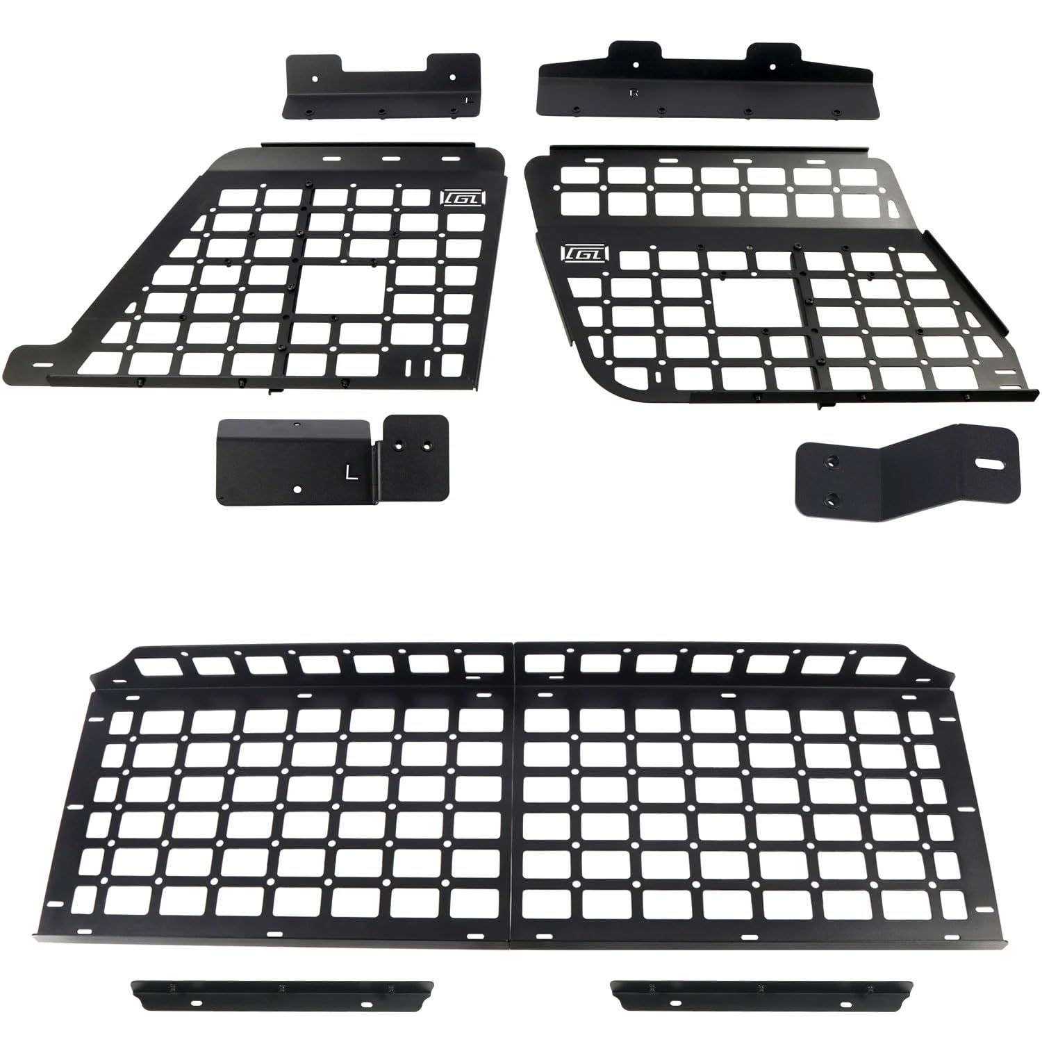 Desert Gears grille storage Panel molle storage For Patrol Y61 VTC Storage Shelf Window Shelf Modification Car Rear Trunk Debris Rack Storage Accessories (Aluminum, Molle panel + Shelf)