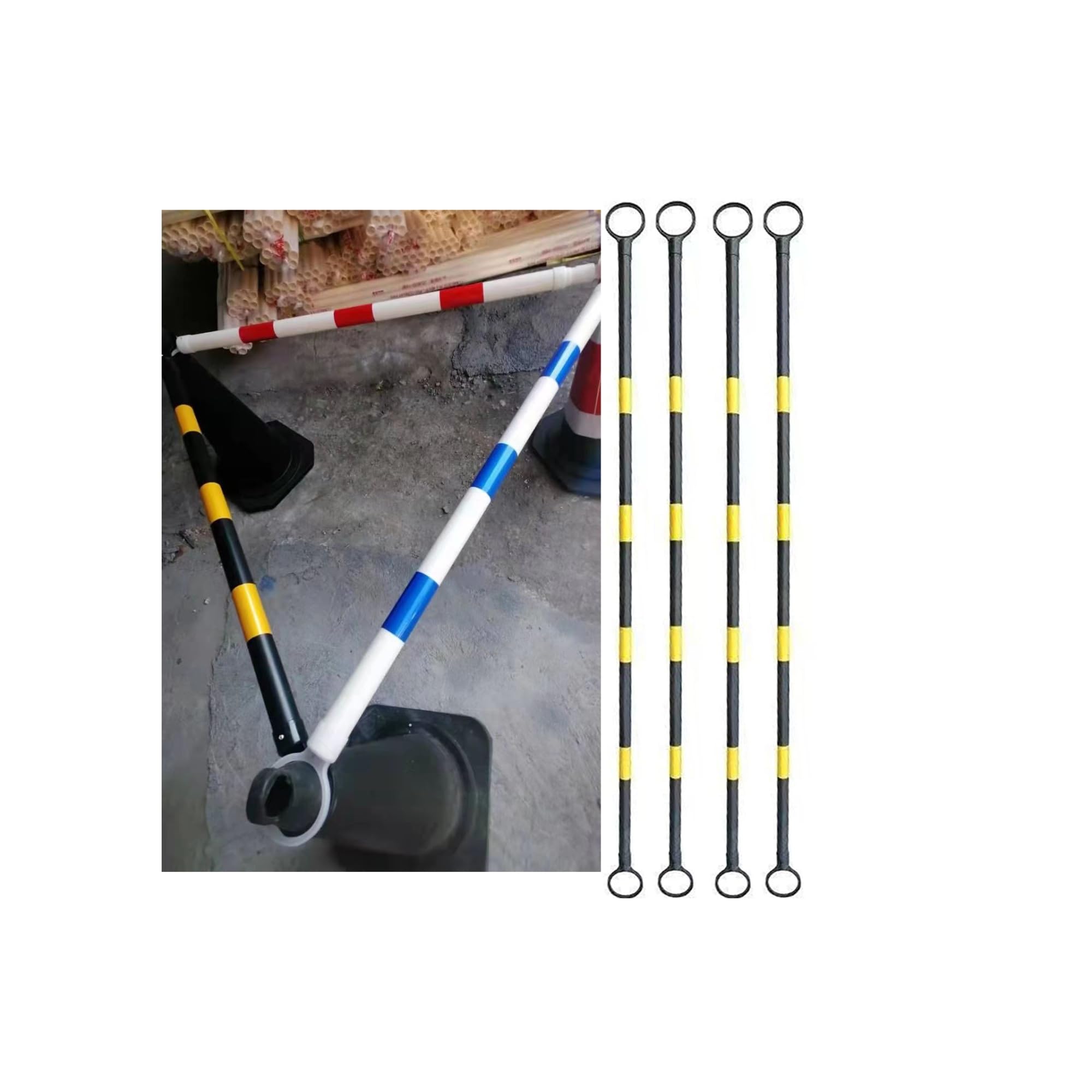 SGKOMN Reflective Adjustable Traffic Cone Barrier Bar, Lightweight & Reusable Crowd Control Safety Barrier, Yellow 1.25m-2m(4.1ft-6.56ft)-10PCS