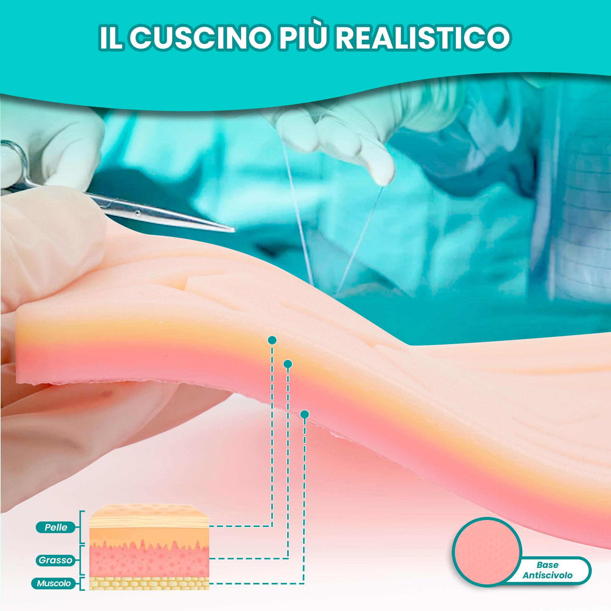 Kit suture con cuscinetto realistico, Kit sutura chirurgica per studenti, kit sutura per praticare sutura, kit di sutura chirurgica, kit suture chirurgiche, kit per suture chirurgiche