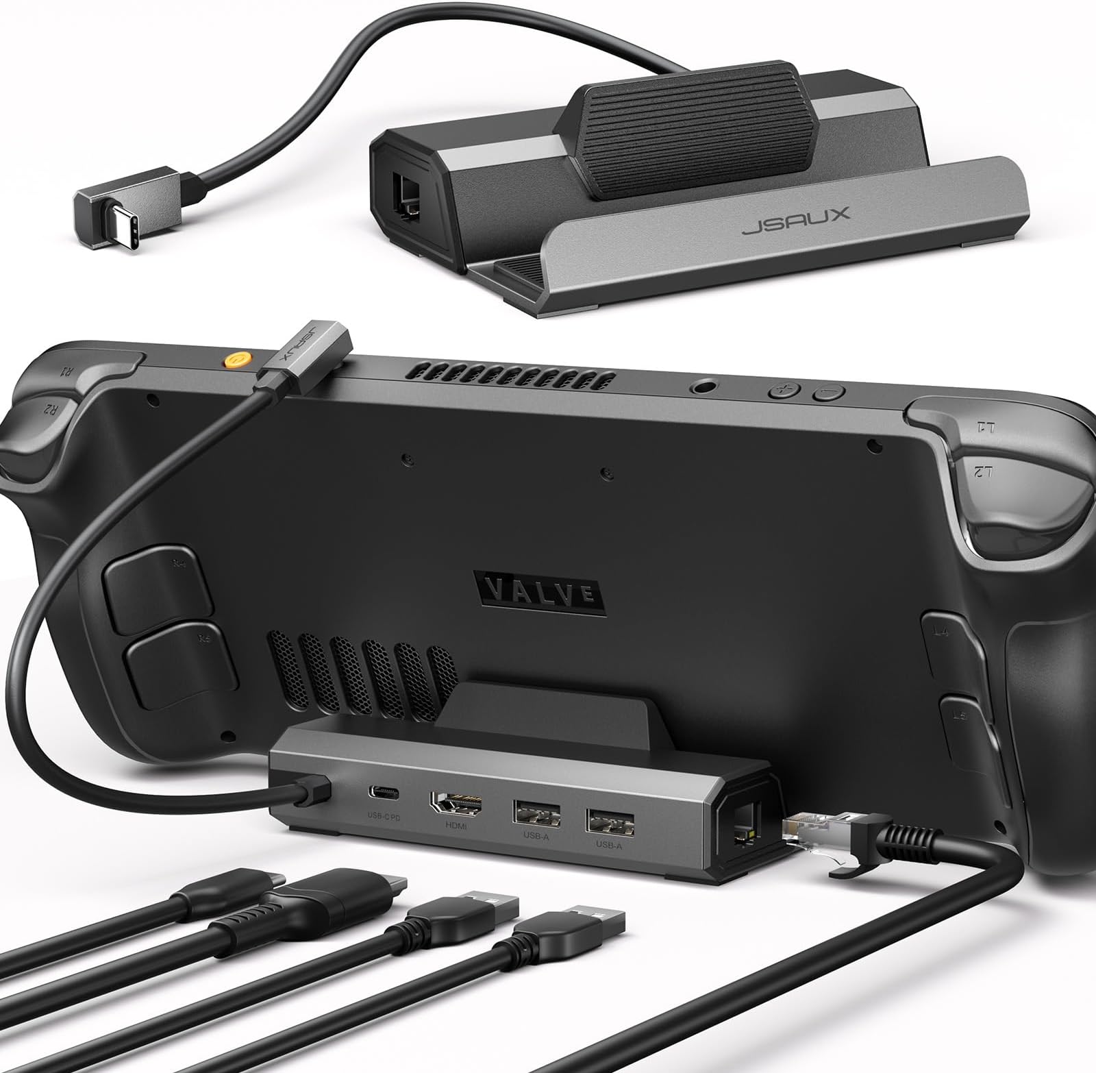 JSAUX Steam Deck Dock 4K@120Hz, 5-in-1 Docking Station for Steam Deck/OLED/ASUS ROG Ally X/Lenovo Legion go/MSI Claw, Dock with HDMI 2.1, 100Mbps Ethernet, Dual USB A 2.0 and 100W USB C Port-HB0602