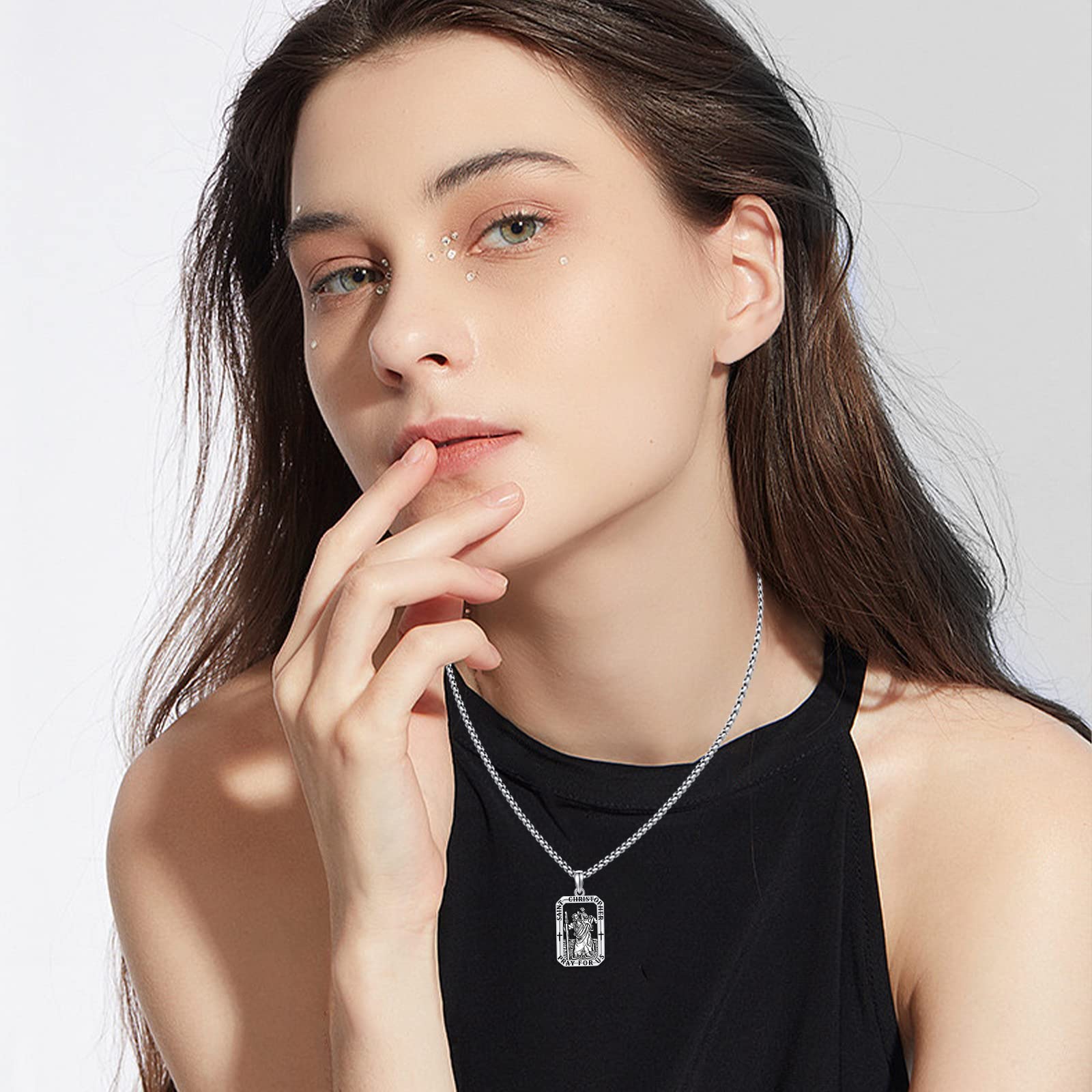 Collier St Christophe pour homme, collier St Christophe/Jésus en argent sterling 925 antique pendentif religieux colliers pour hommes colliers talisman bijoux de baptême cadeaux de remise de