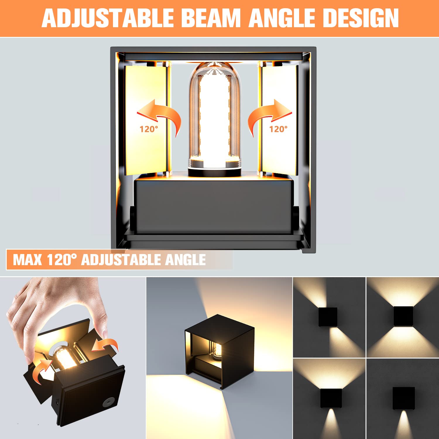 YrgePowk 2 Pezzi Lampade da Esterno Parete con 9W 3000K Bianco Caldo G9 Sorgente Luminosa Sostituibile，Moderna Applique da Esterno IP65 Impermeabile Angolo del Fascio Regolabile（Nero）