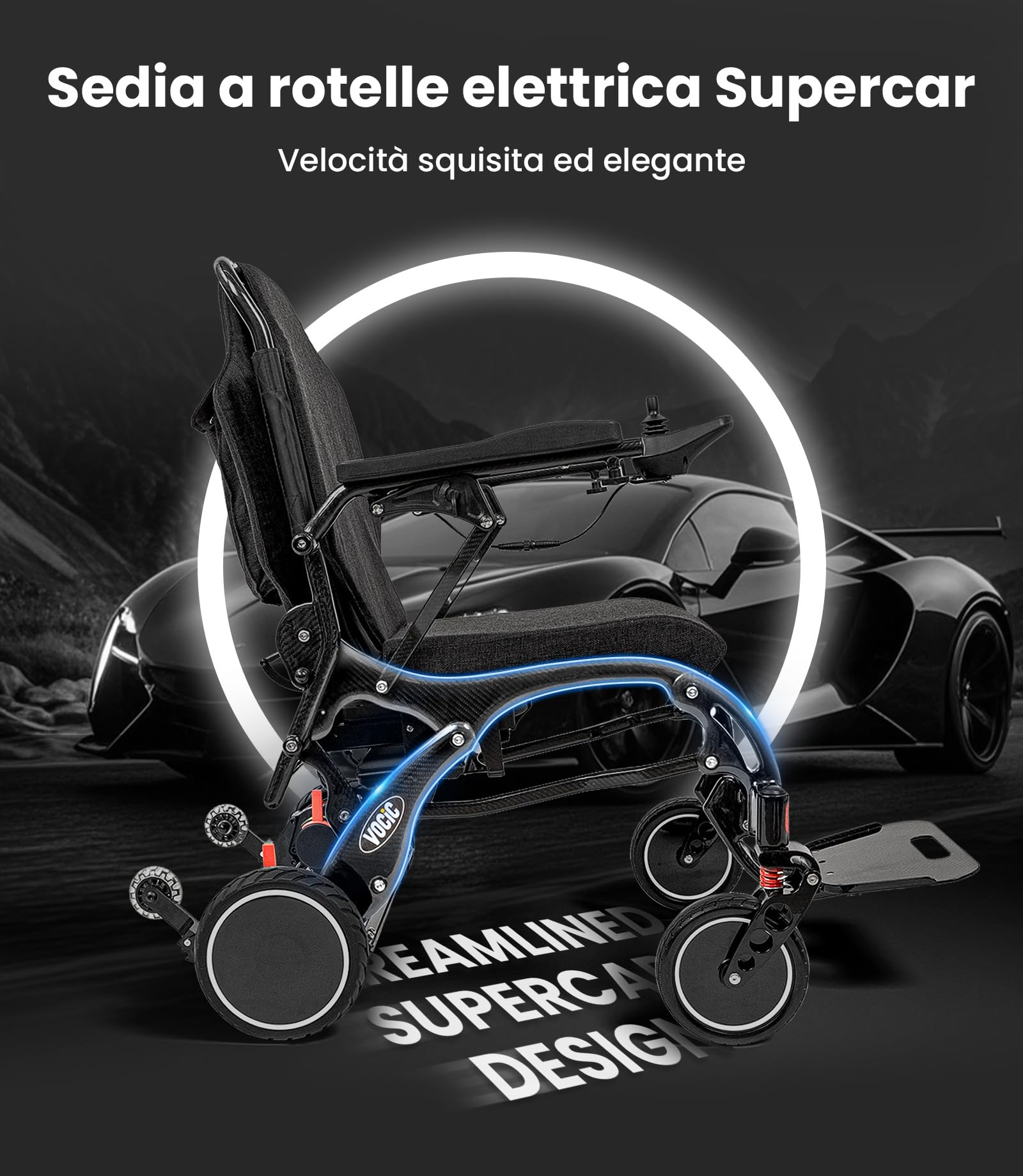 VOCIC Carbonio Sedia a rotelle elettrica pieghevole leggera,28 chilometri | V81 Carrozzina elettrica doppia batteria per anziani,Pneumatici in PU per tutti i terreni,Aeromobile idoneo al volo
